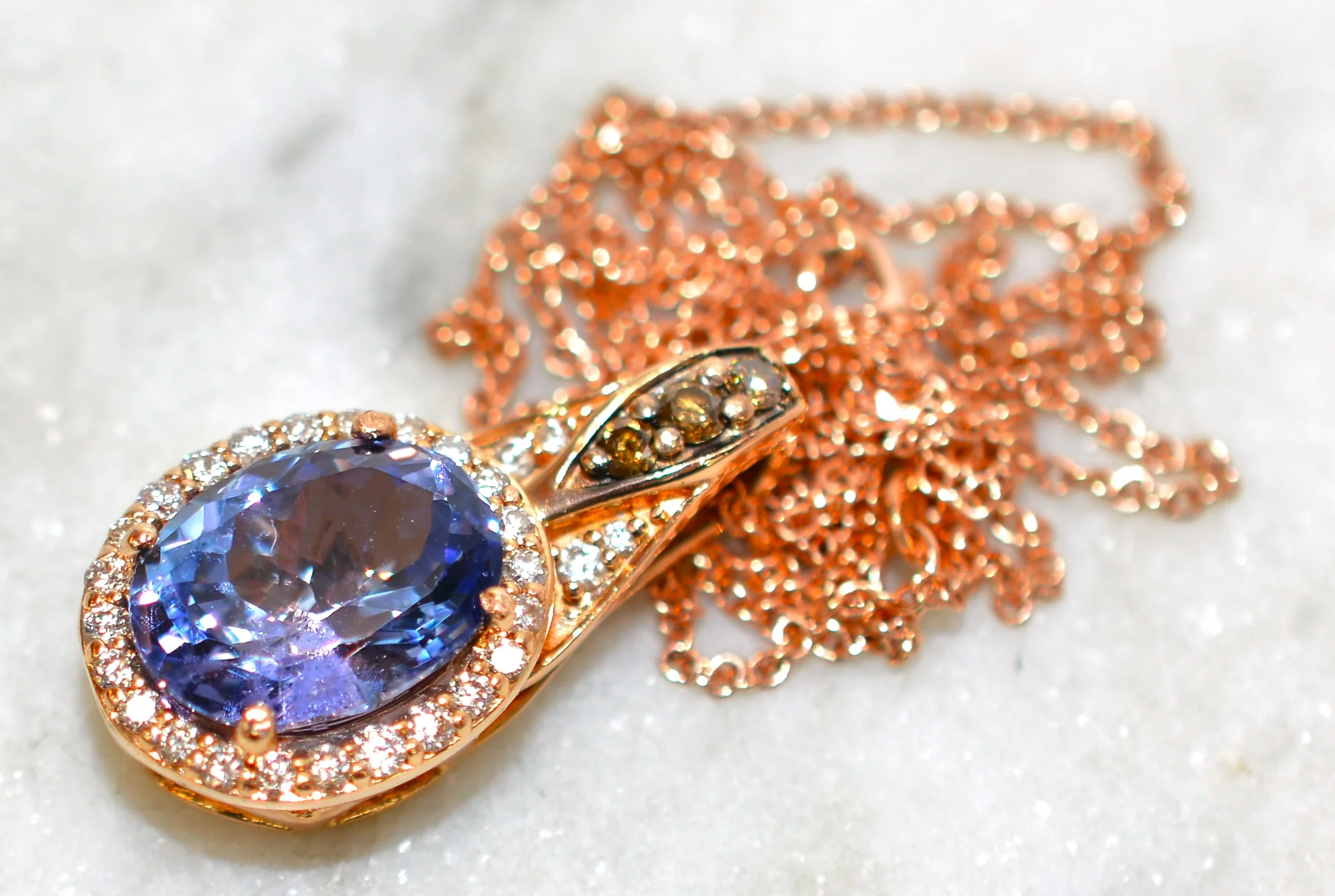 LeVian Certified Natural Tanzanite & Chocolate Diamond Necklace 14K Solid Rose Gold 3.18tcw LeVian Necklace Tanzanite Necklace Fine Designer - Image 13