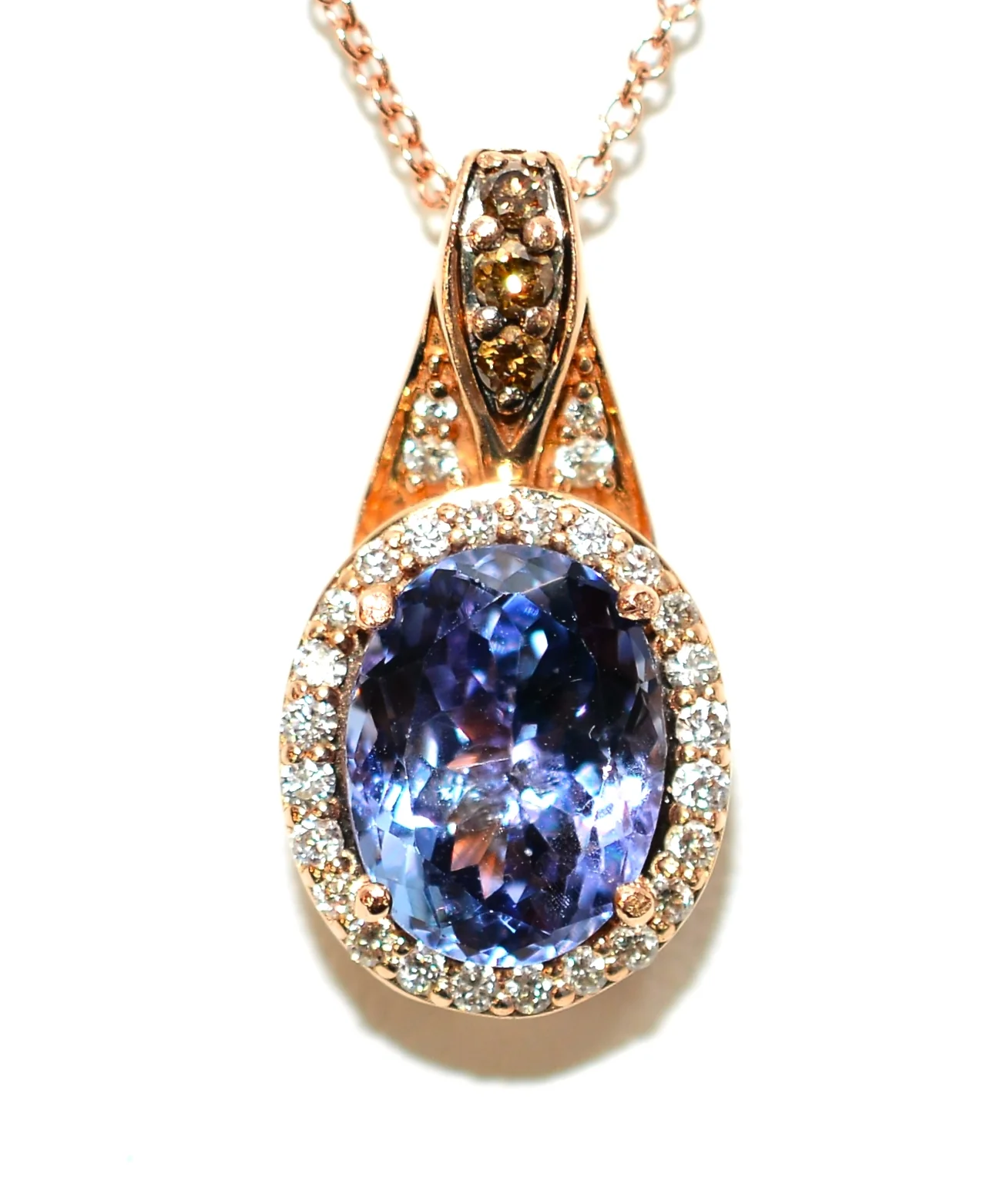 LeVian Certified Natural Tanzanite & Chocolate Diamond Necklace 14K Solid Rose Gold 3.18tcw LeVian Necklace Tanzanite Necklace Fine Designer - Image 3