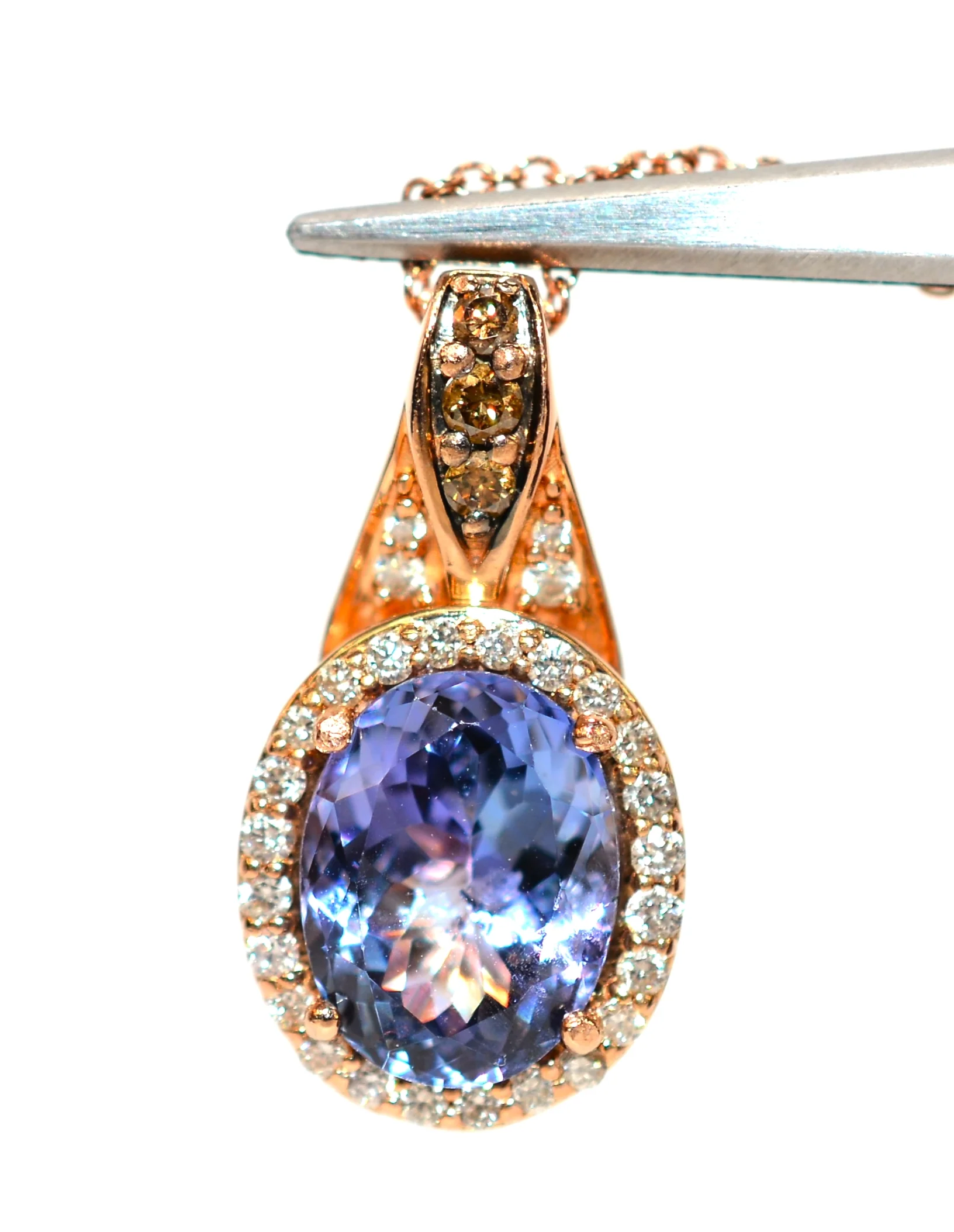 LeVian Certified Natural Tanzanite & Chocolate Diamond Necklace 14K Solid Rose Gold 3.18tcw LeVian Necklace Tanzanite Necklace Fine Designer - Image 4