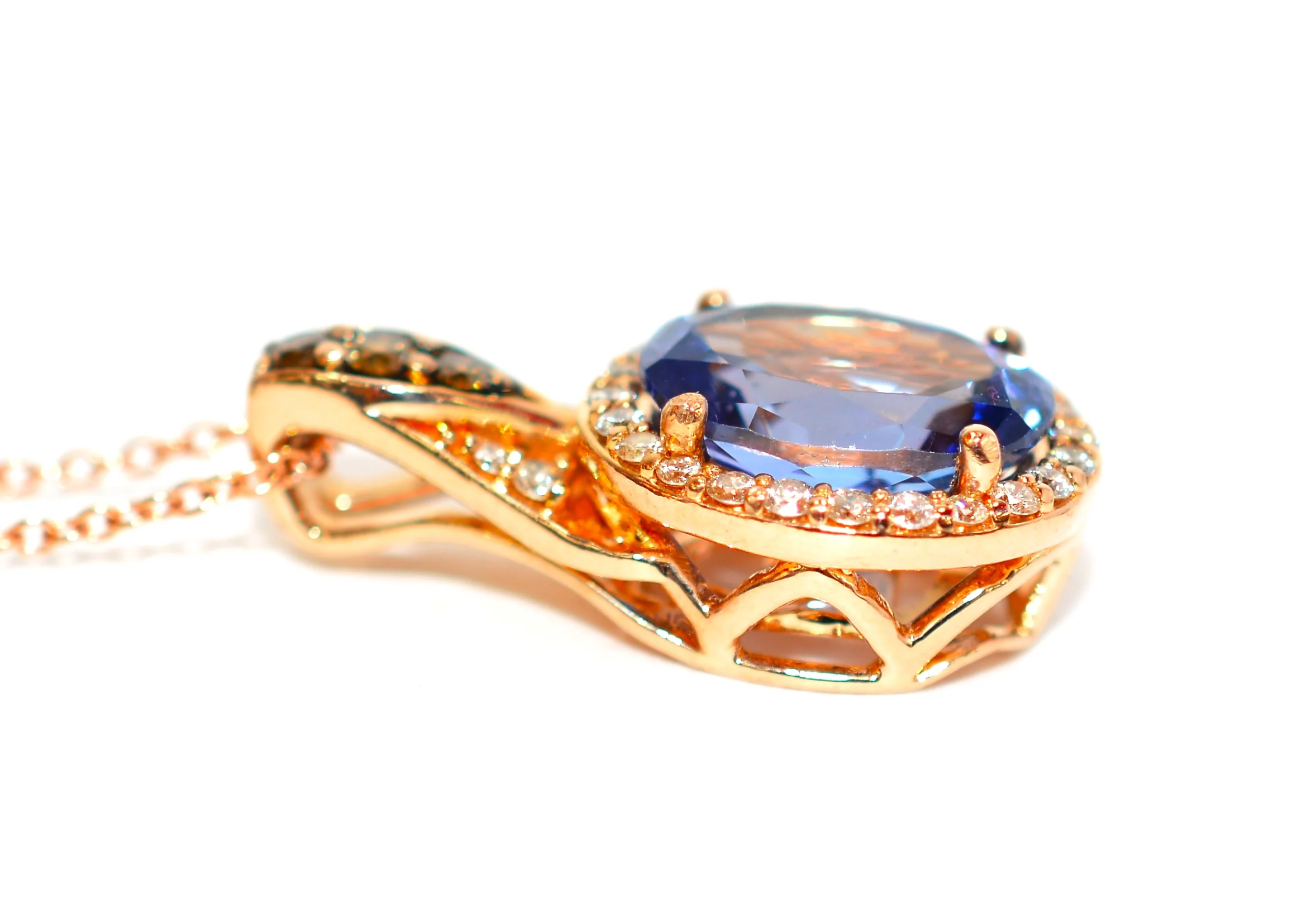 LeVian Certified Natural Tanzanite & Chocolate Diamond Necklace 14K Solid Rose Gold 3.18tcw LeVian Necklace Tanzanite Necklace Fine Designer - Image 6