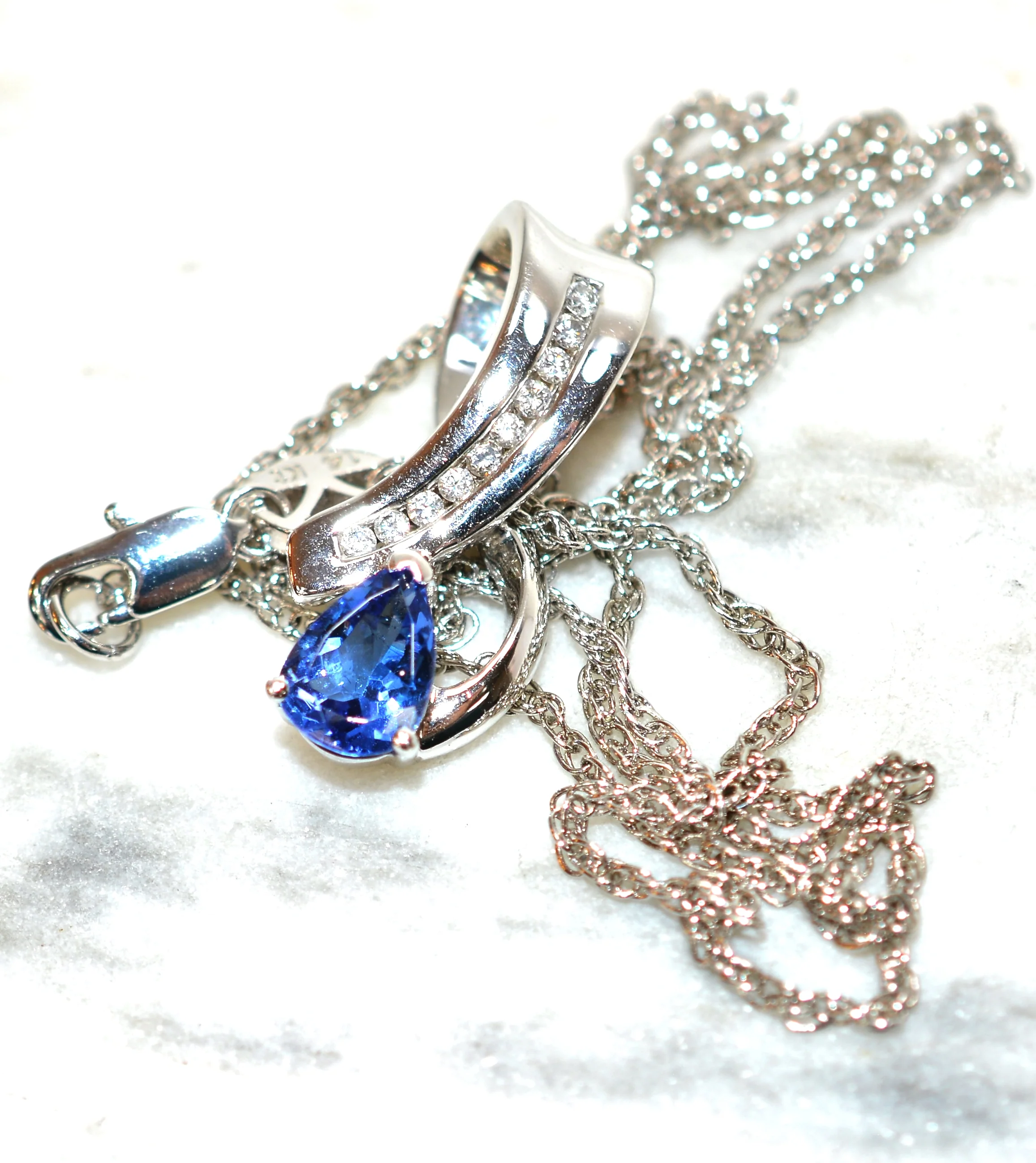 LeVian Natural D'Block Tanzanite & Diamond Necklace 14K Solid White Gold 1.61tcw Pendant Necklace Cocktail Statement Necklace Designer Bride - Image 11