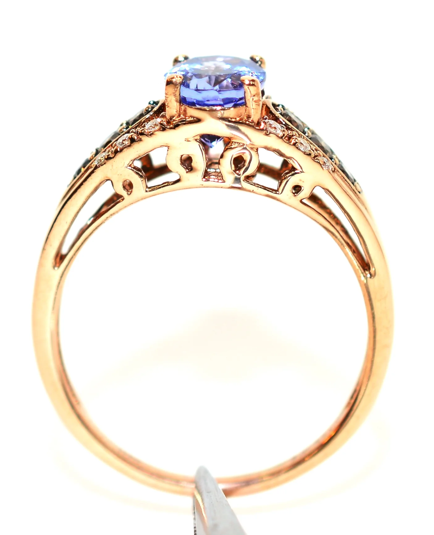 LeVian Natural D'Block Tanzanite & Chocolate Diamond Ring 14K Solid Rose Gold 2.12tcw Tanzanite Ring Limited Edition LeVian Ring Statement Ring - Image 3
