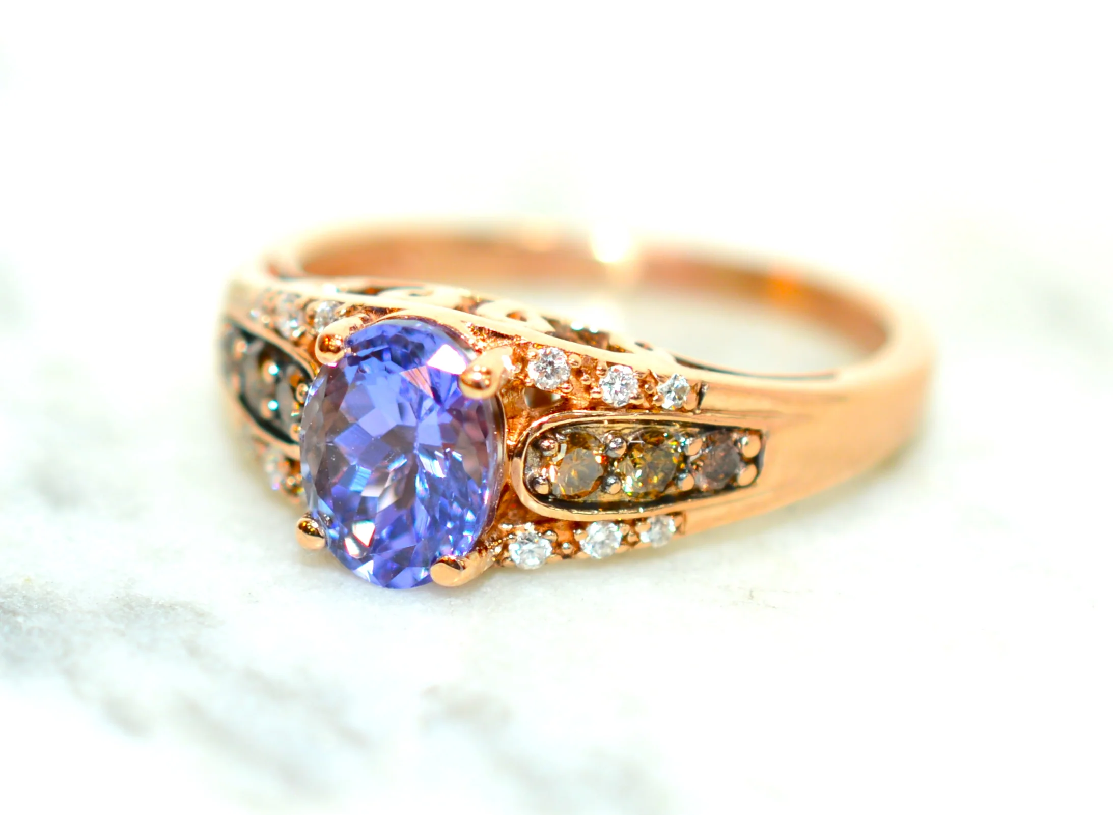 LeVian Natural D'Block Tanzanite & Chocolate Diamond Ring 14K Solid Rose Gold 2.12tcw Tanzanite Ring Limited Edition LeVian Ring Statement Ring - Image 8