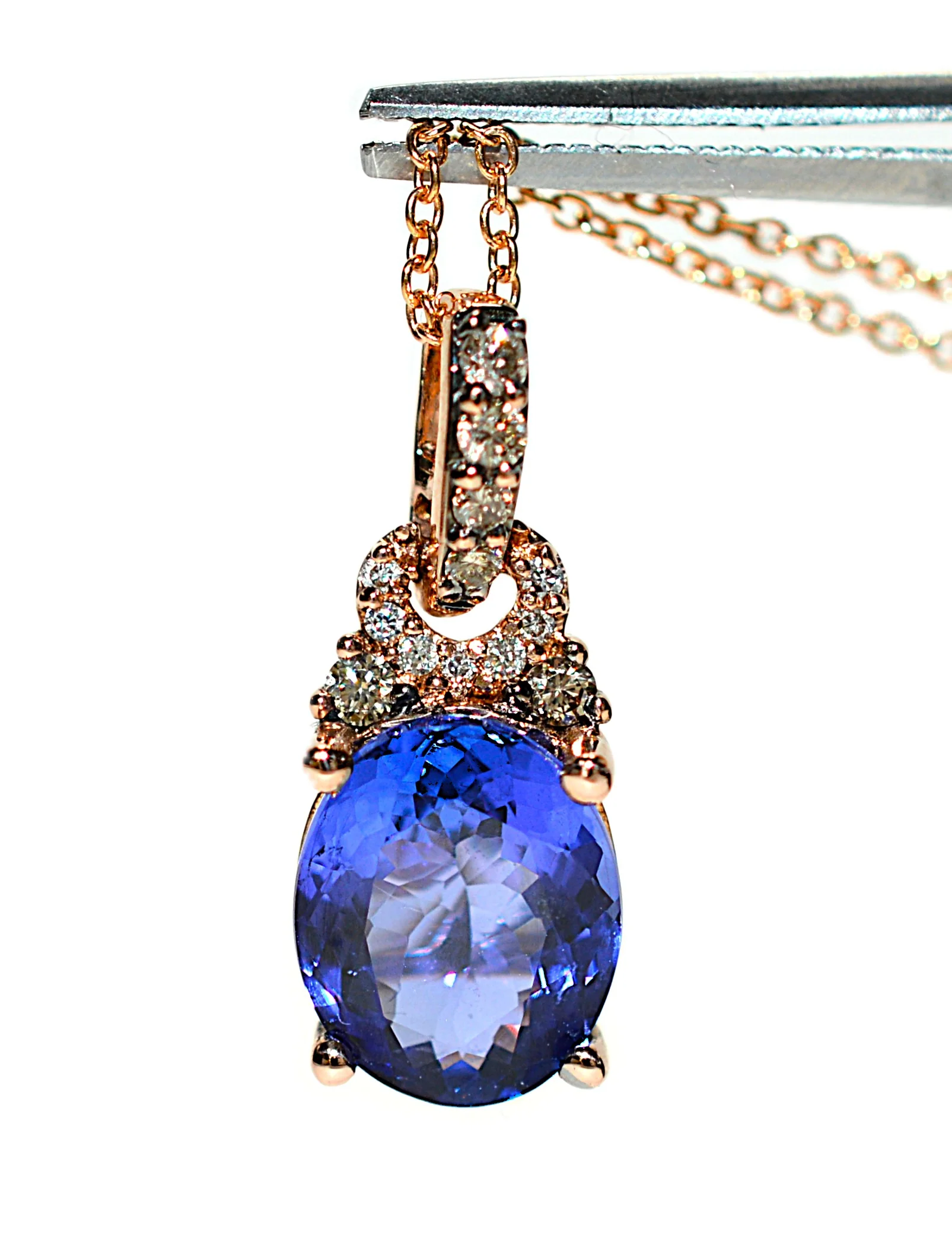 LeVian Natural D'Block Tanzanite & Diamond Necklace 14K Rose Gold Chain Necklace 2.73tcw Designer Pendant Necklace - Image 3