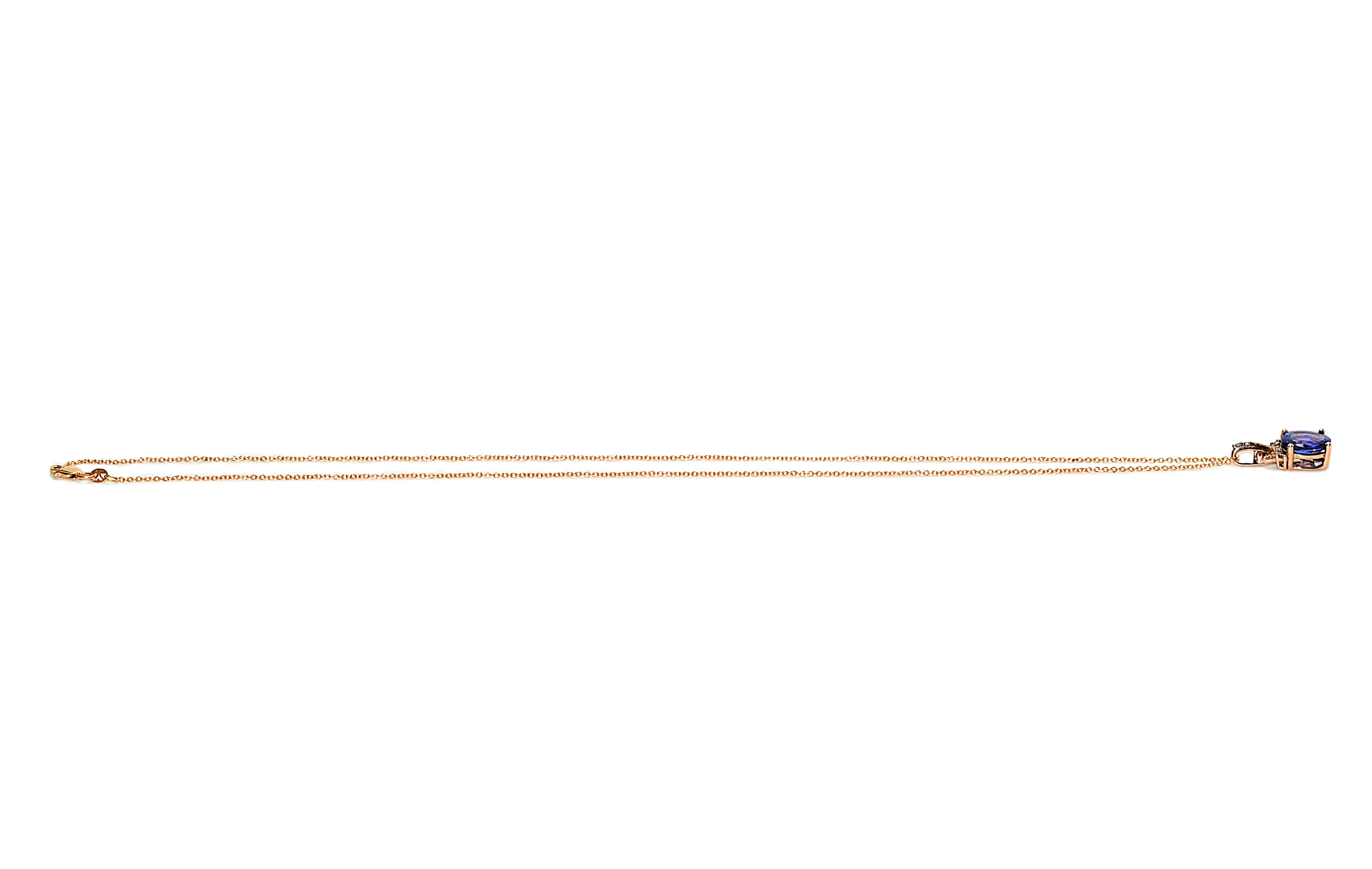 LeVian Natural D'Block Tanzanite & Diamond Necklace 14K Rose Gold Chain Necklace 2.73tcw Designer Pendant Necklace - Image 4