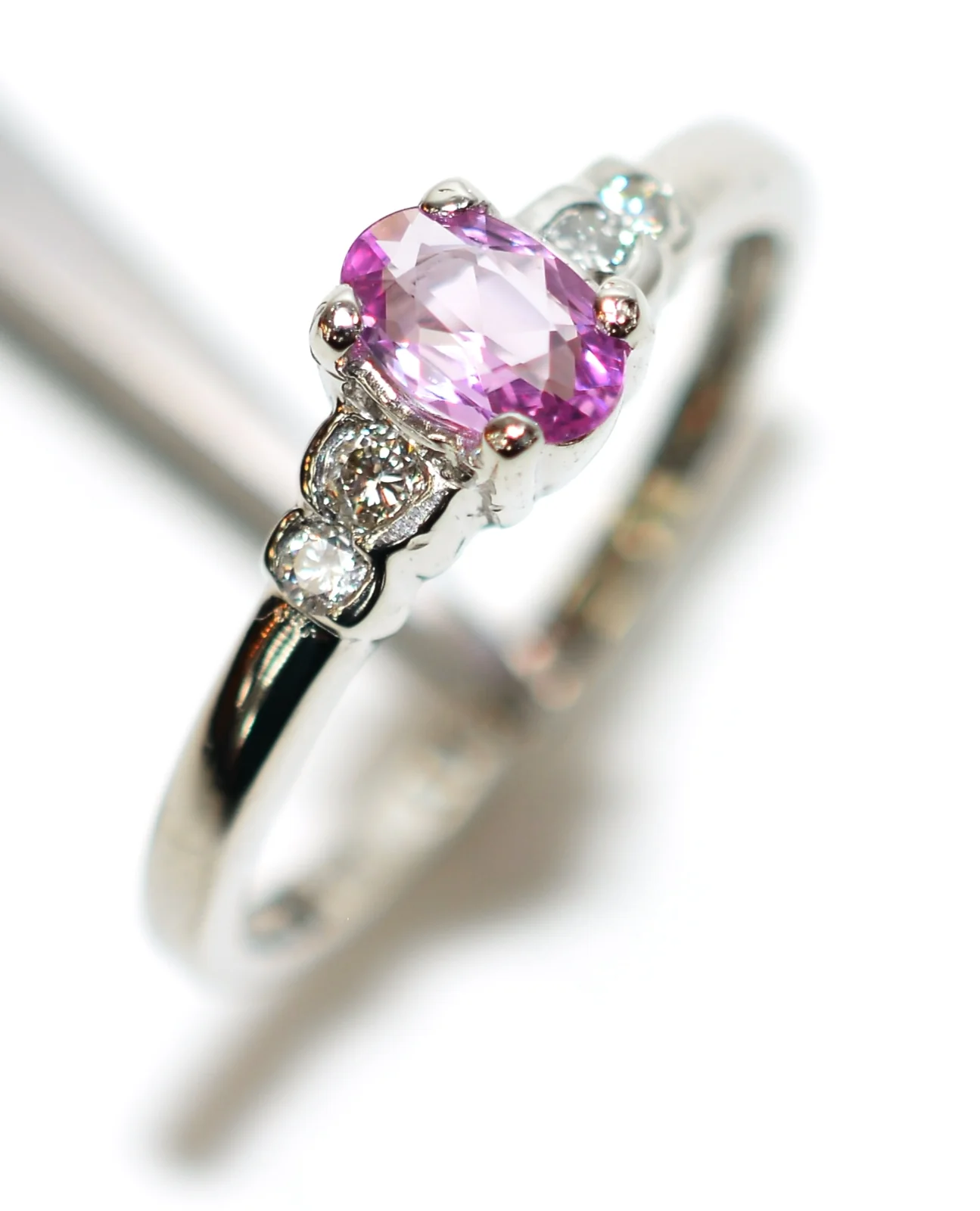 LeVian Natural Padparadscha Sapphire & Diamond Ring Solid Platinum .49tcw Ceylon Ring Sapphire Ring Designer Ring Engagement Ring Pink Ring - Image 4