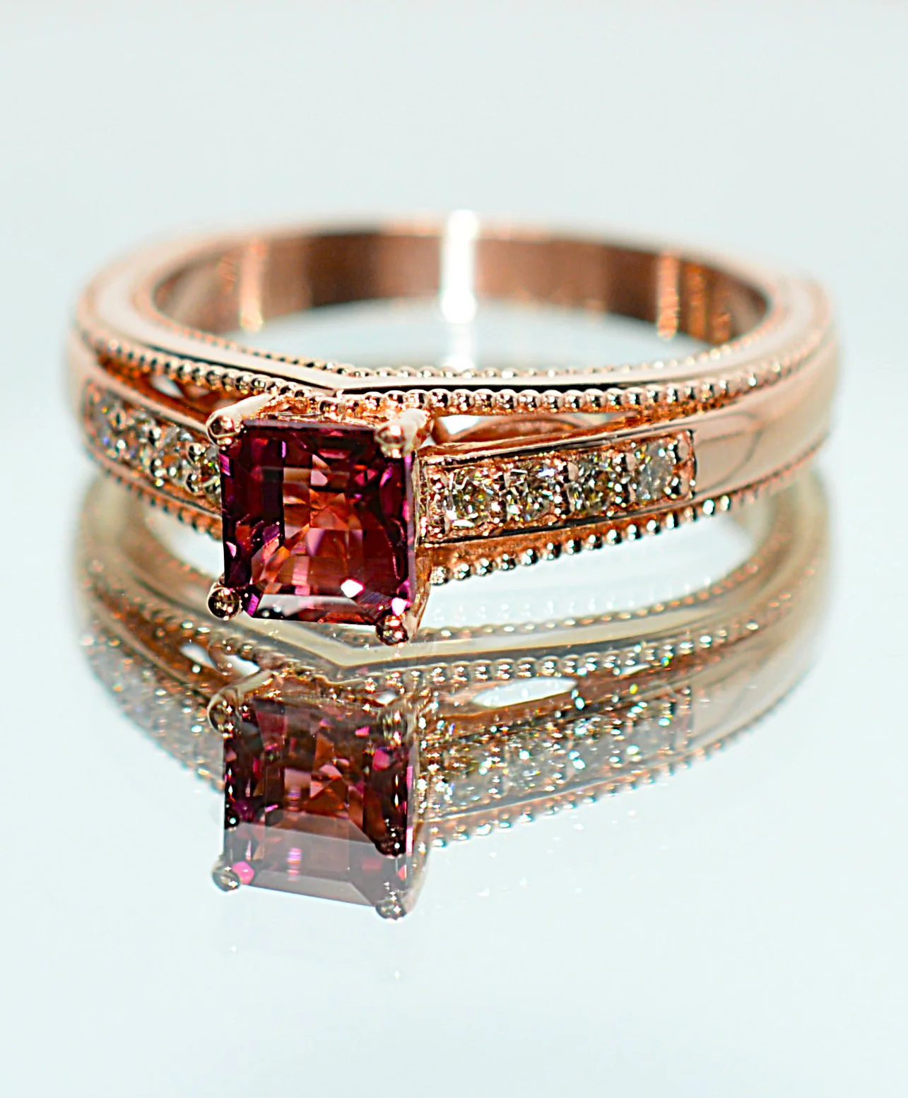 LeVian Natural Rubellite & Diamond Ring 14K Rose Gold 1.00tcw Pink Tourmaline Ring Statement Birthstone Ring Gemstone Ring Designer Estate - Image 9