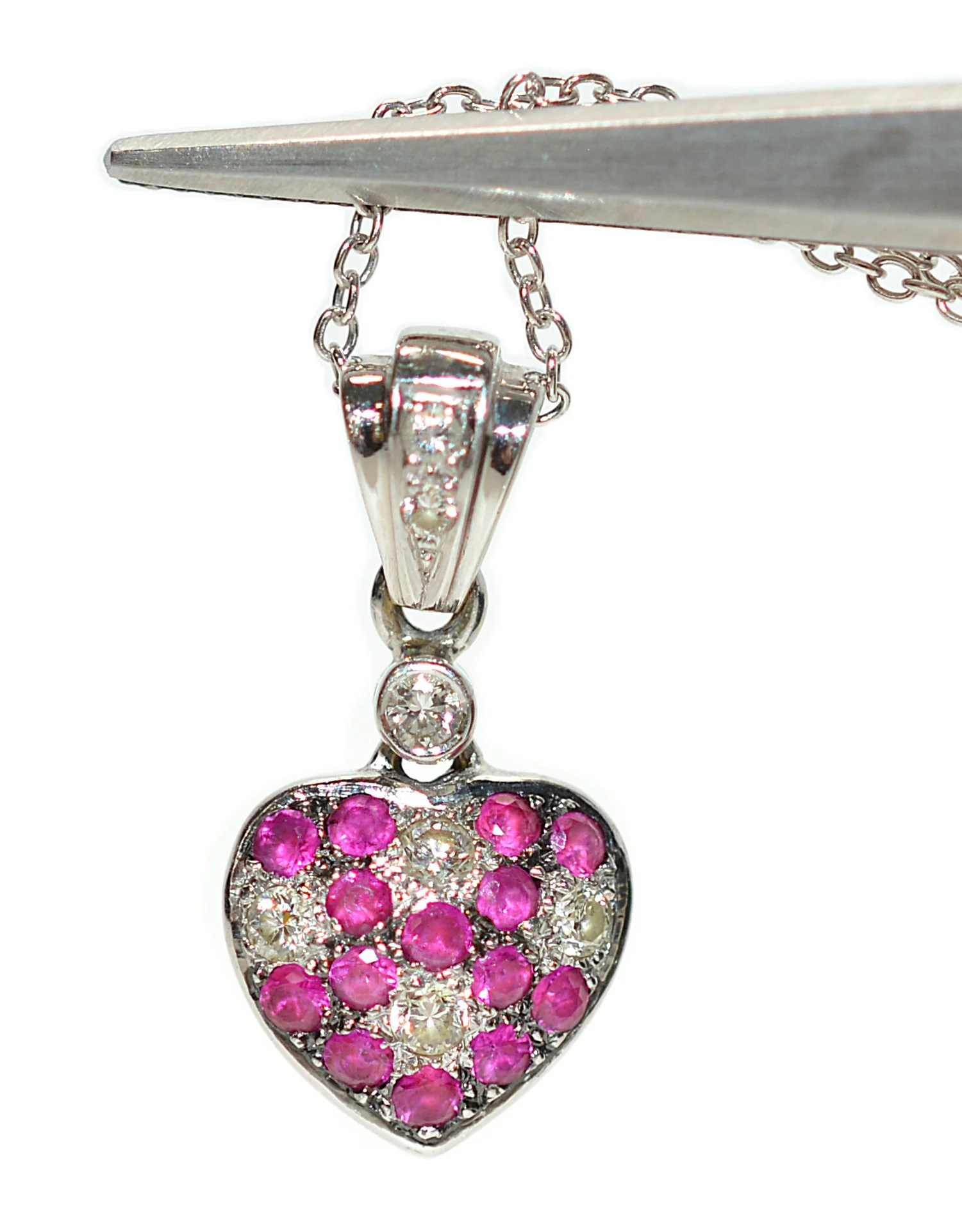 LeVian Natural Ruby & Diamond Necklace 14K White Gold .21tcw Heart Pendant Necklace July Birthstone Valentines Romance Love Estate Jewelry - Image 3