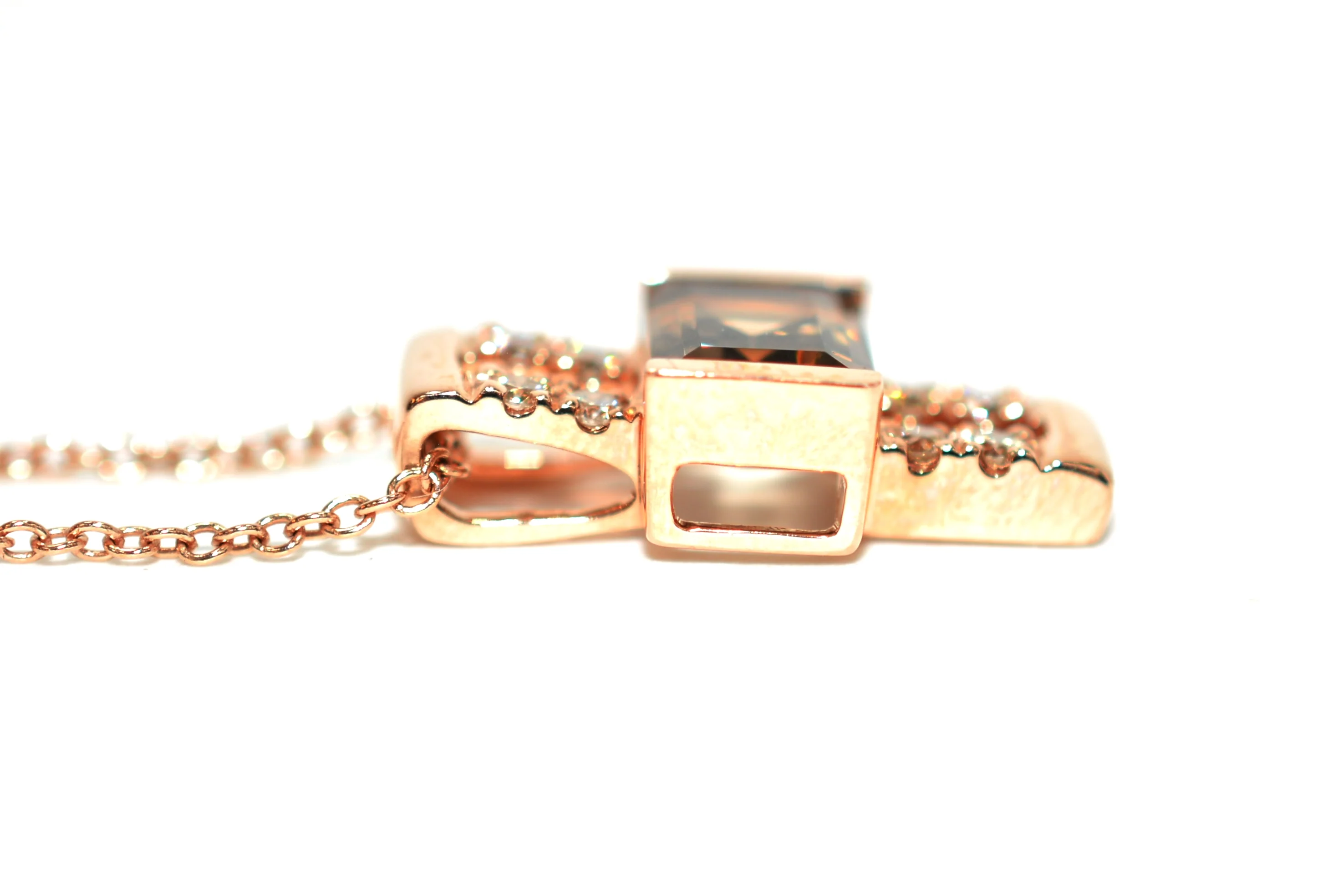 LeVian Natural Smoky Quartz & Diamond Pendant Necklace 14K Solid Rose Gold 1.02tcw Gemstone Necklace Designer Necklace Quartz Necklace - Image 5