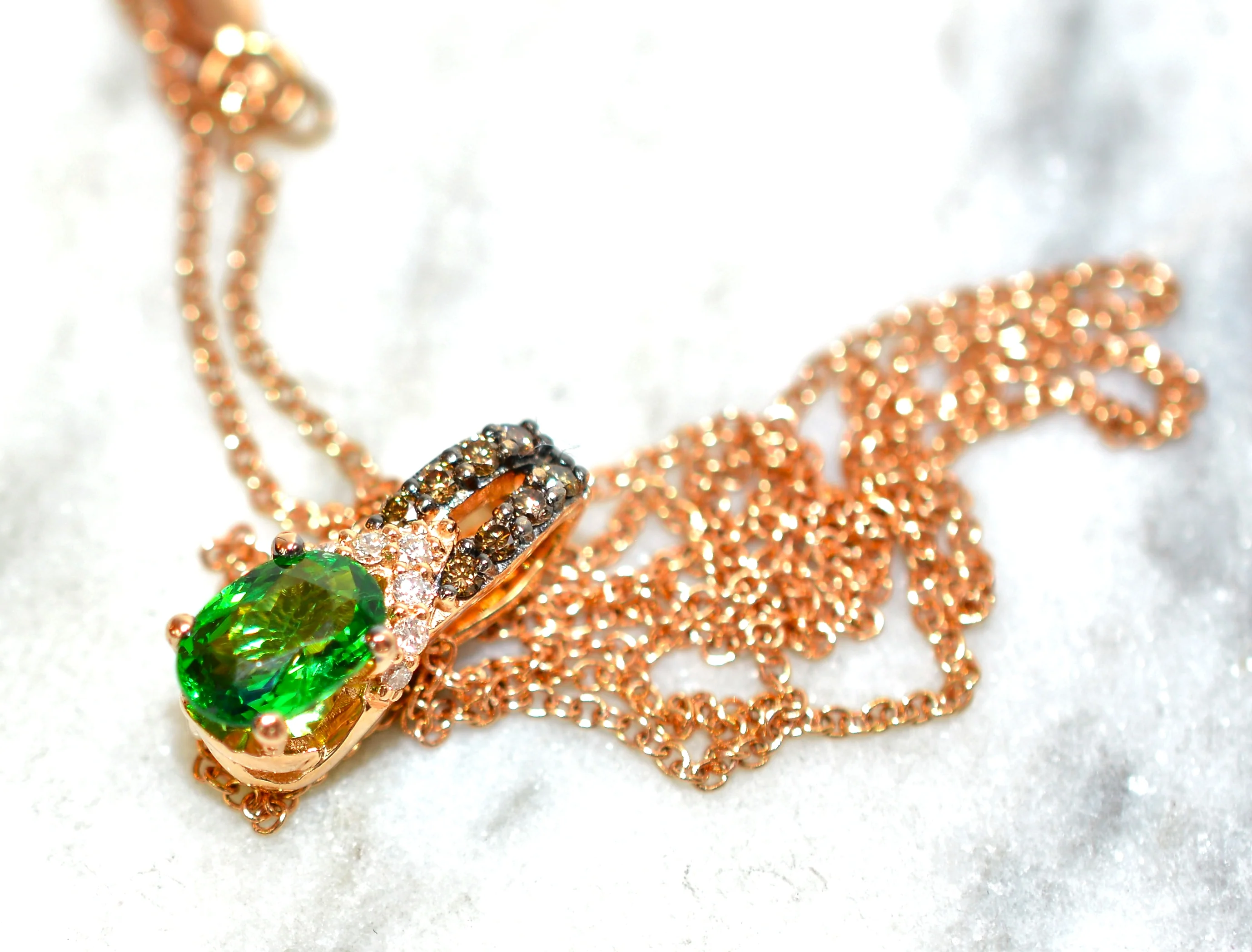 LeVian Natural Tsavorite Garnet & Chocolate Diamond Necklace 14K Solid Rose Gold 1.04tcw Pendant Necklace Designer Necklace Green Necklace - Image 12
