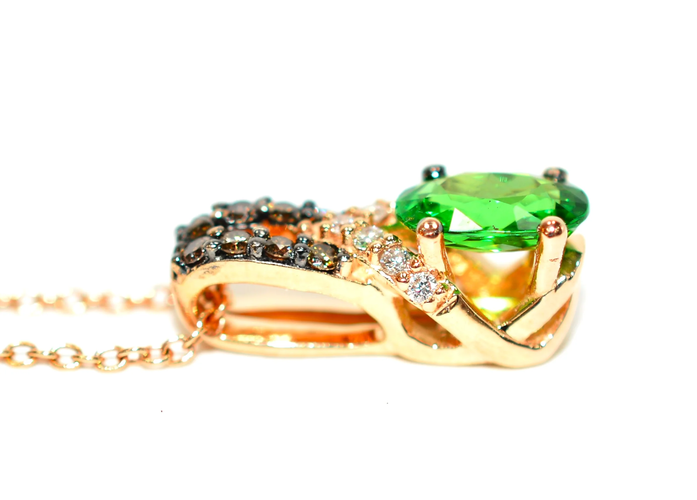 LeVian Natural Tsavorite Garnet & Chocolate Diamond Necklace 14K Solid Rose Gold 1.04tcw Pendant Necklace Designer Necklace Green Necklace - Image 4