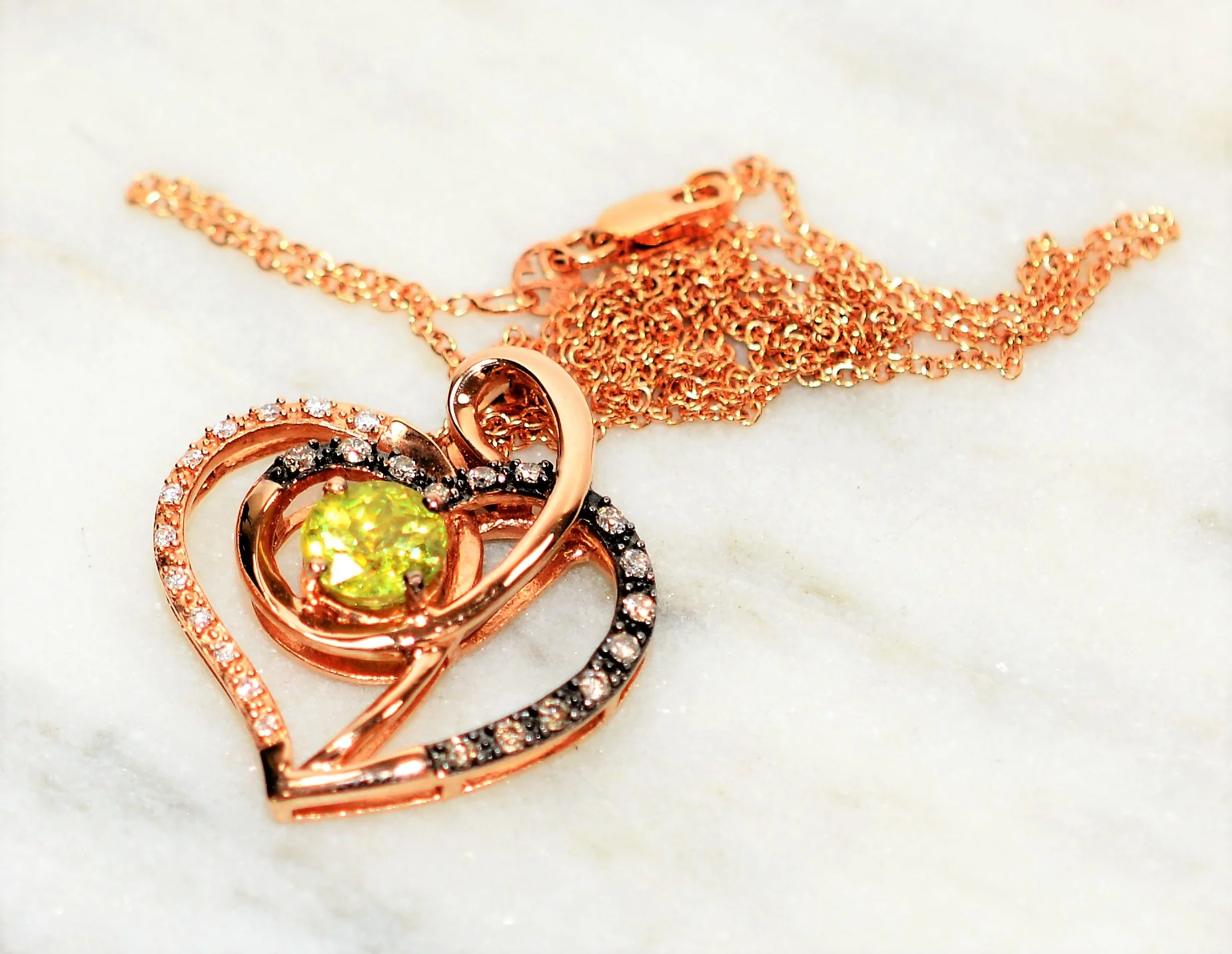 LeVian Natural Sphene & Diamond Necklace 14K Solid Rose Gold .96tcw Heart Necklace Limited Edition Necklace LeVian Bridal Titanite Necklace - Image 12
