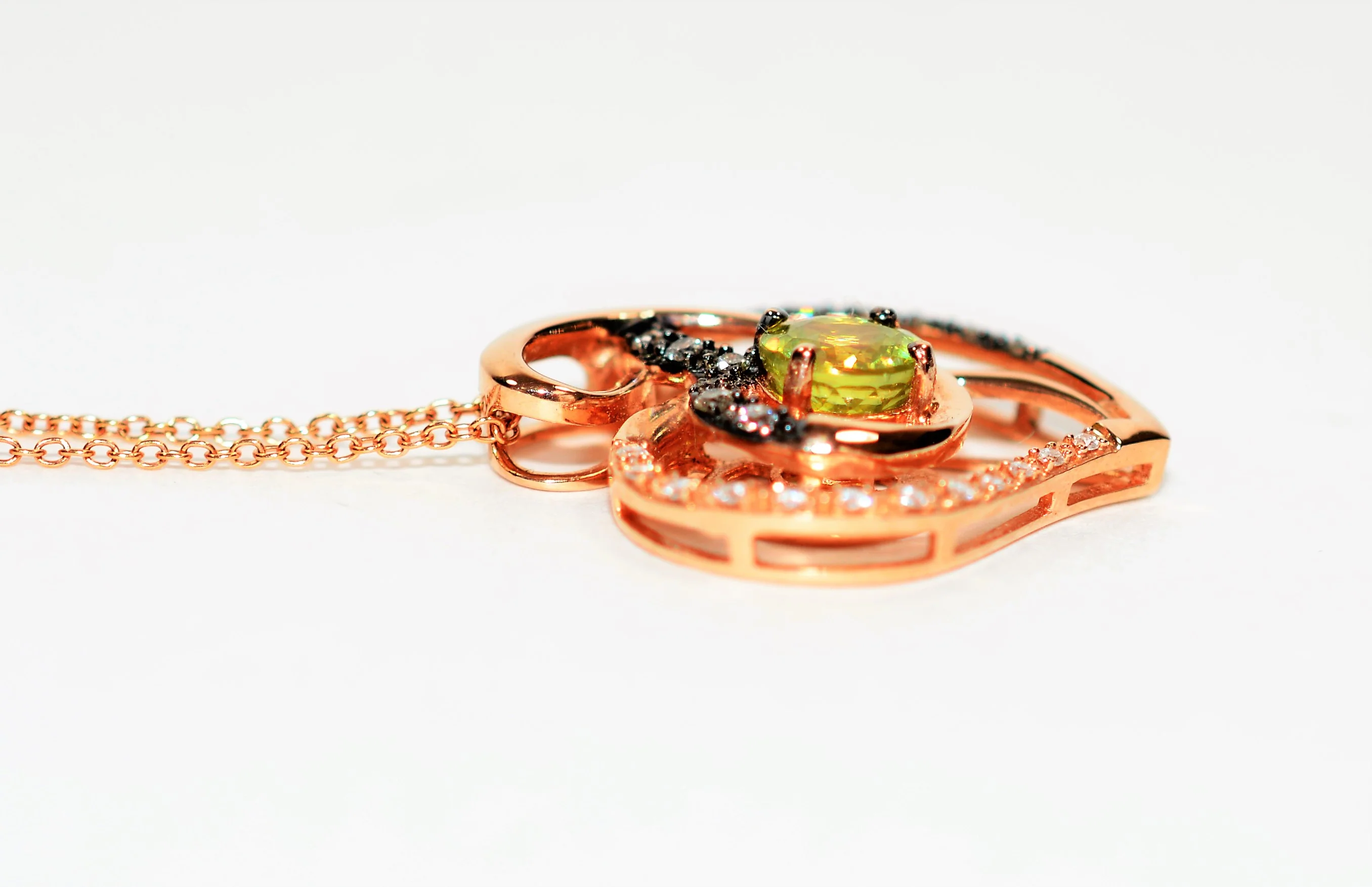 LeVian Natural Sphene & Diamond Necklace 14K Solid Rose Gold .96tcw Heart Necklace Limited Edition Necklace LeVian Bridal Titanite Necklace - Image 4