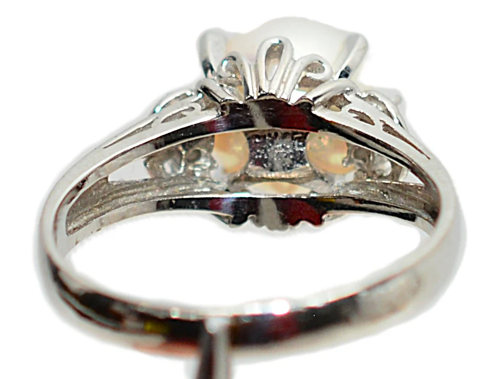 Natural Akoya Pearl & Diamond Ring PT900 Platinum .04tcw Gemstone Ring Birthstone Ring Statement Ring Estate Jewelry - Image 7