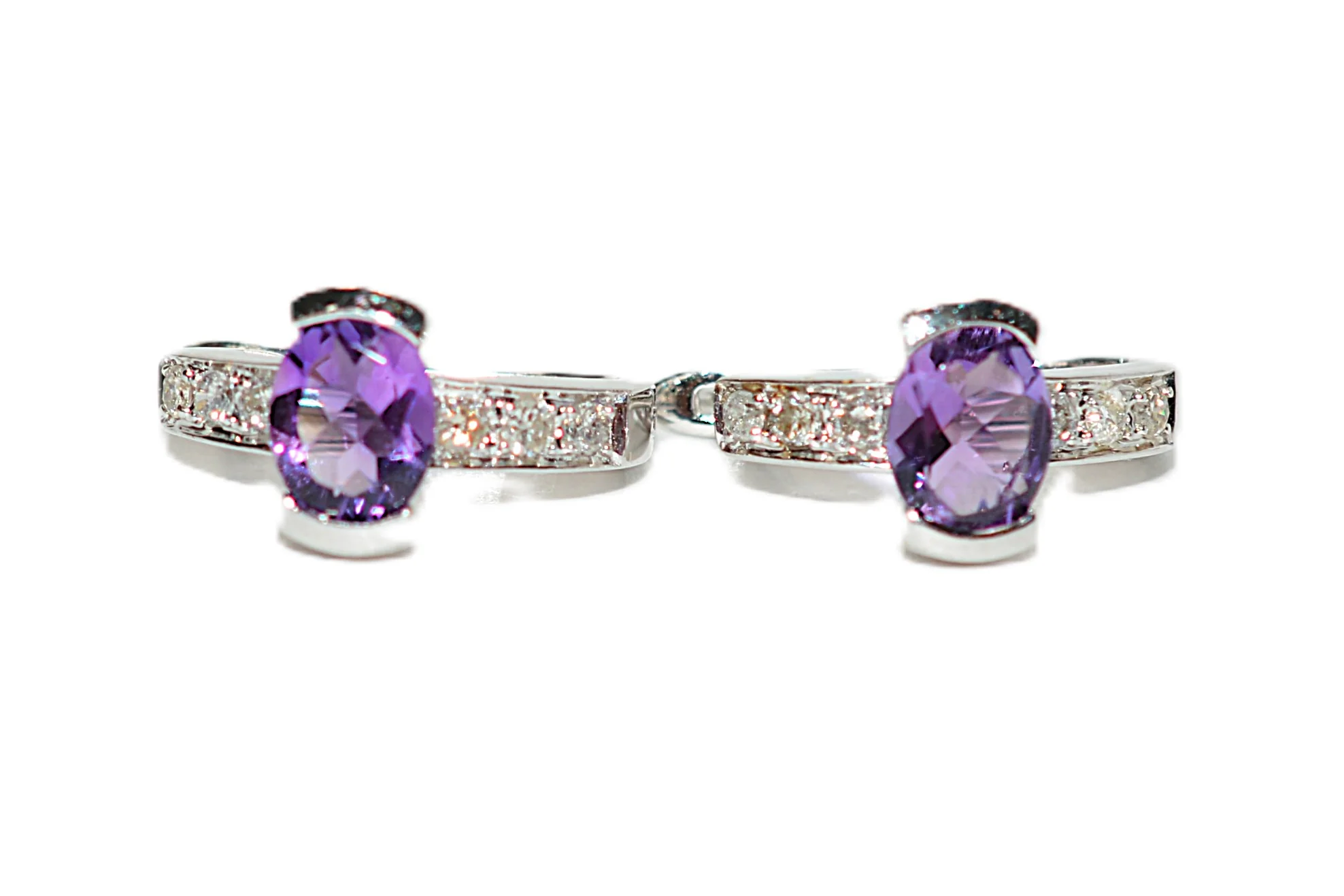 Natural Amethyst & Diamond Earrings 18K Solid White Gold 2.08tcw Hoop Earrings Cocktail Earrings Statement Earrings Womens Earrings Huggies - Image 2
