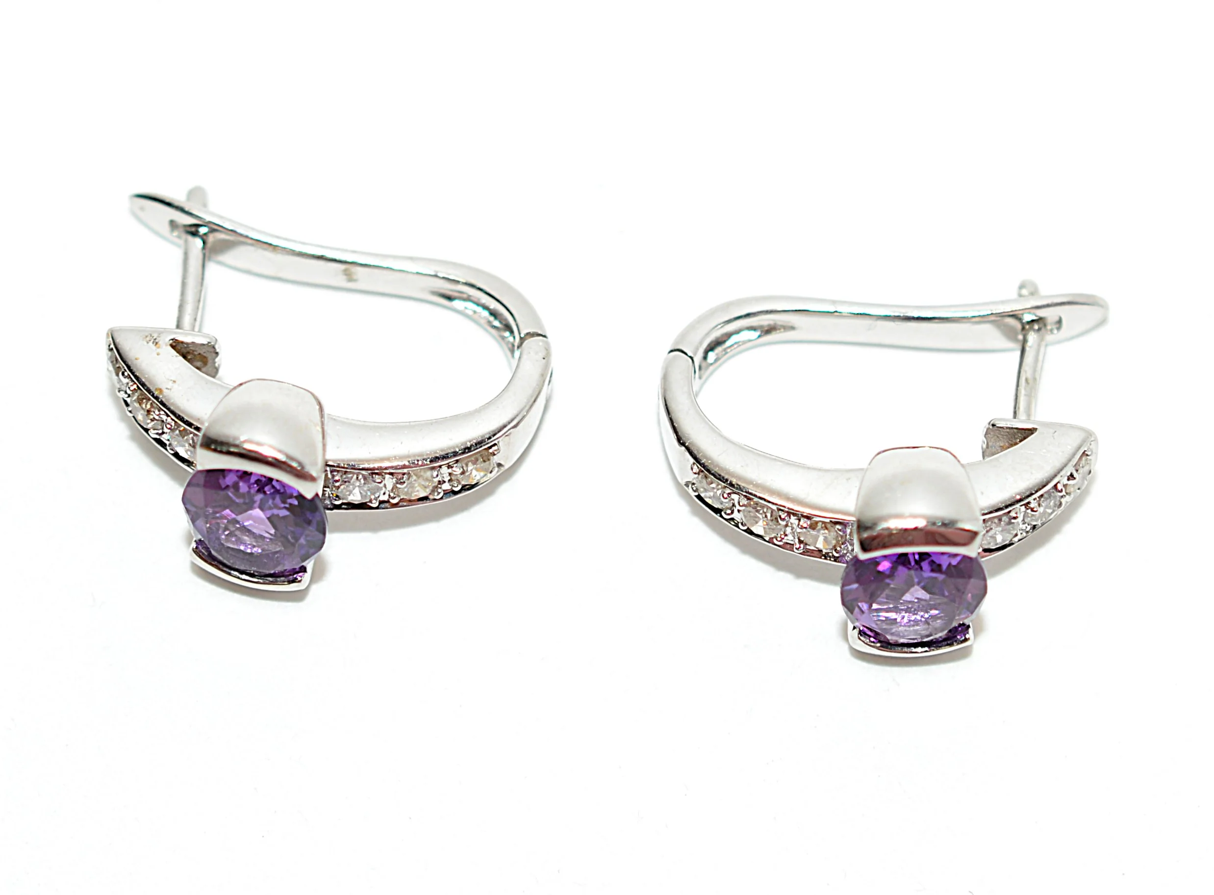 Natural Amethyst & Diamond Earrings 18K Solid White Gold 2.08tcw Hoop Earrings Cocktail Earrings Statement Earrings Womens Earrings Huggies - Image 3