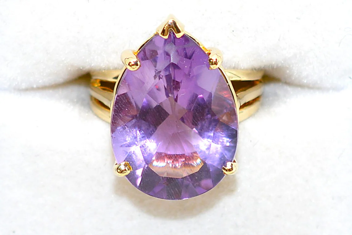 Natural Amethyst Ring 14K Solid Gold 8.71ct Solitaire Ring February Birthstone Ring Purple Ring Vintage Ring Cocktail Ring Estate Jewelry - Image 5