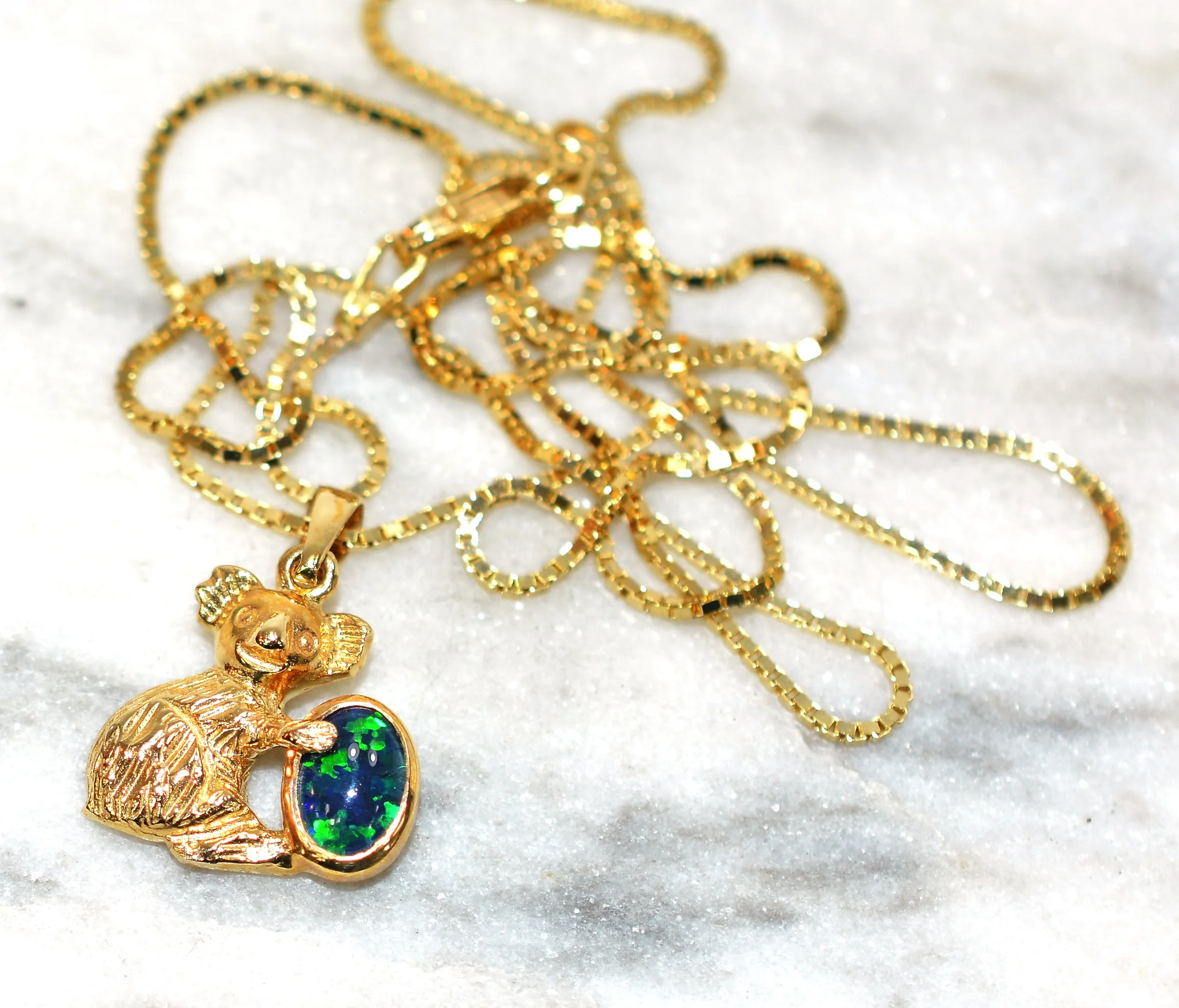 Natural Australian Black Opal Necklace 14K Solid Gold Koala Bear Necklace Koala Pendant Australian Jewelry Fine Jewelry Jewellery - Image 9