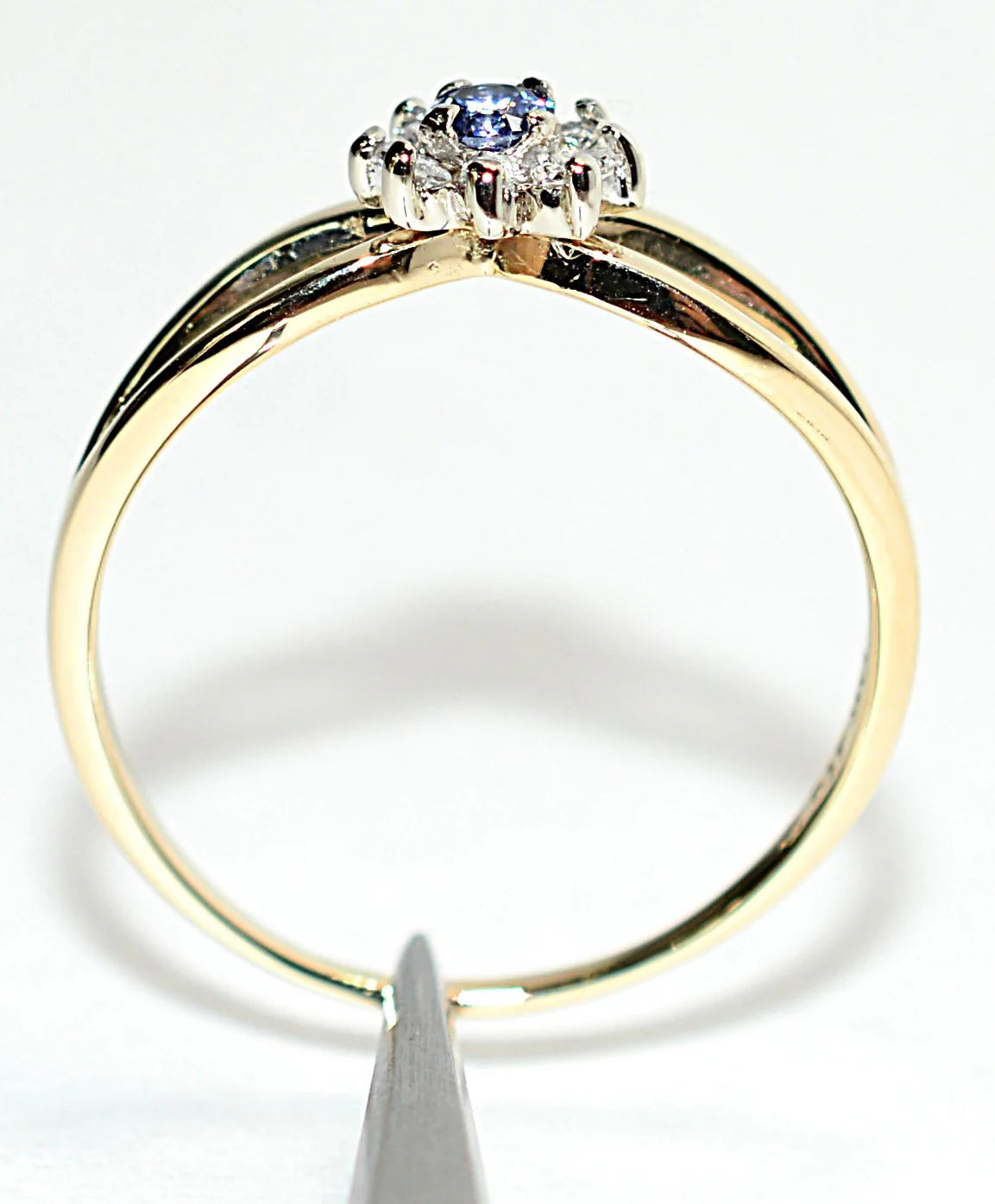 Natural Benitoite & Diamond Ring 14K Solid Gold .22tcw Rare Gemstone Ring Flower Statement Ring Promise Ring Womens Ring Birthstone Jewelry - Image 3