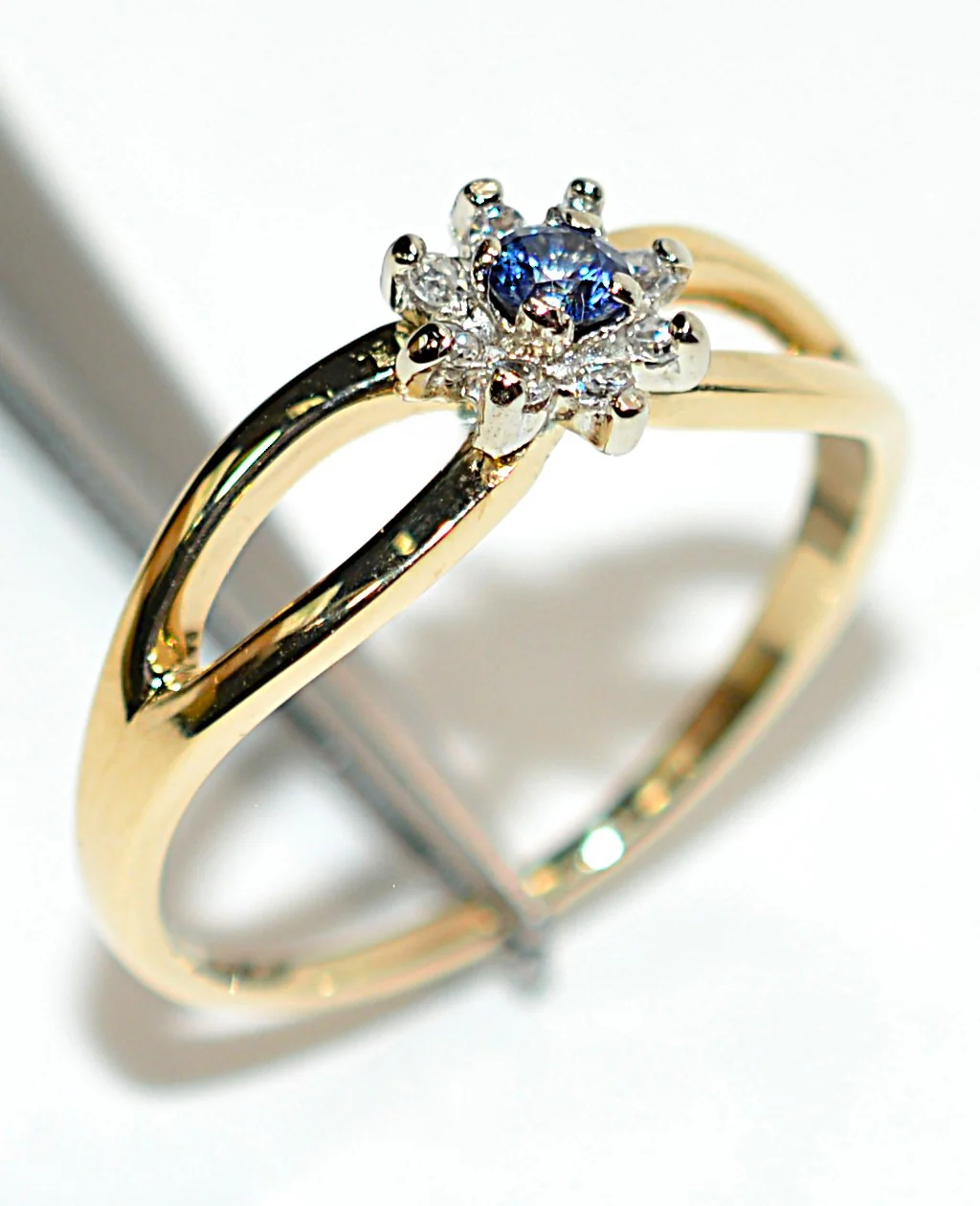 Natural Benitoite & Diamond Ring 14K Solid Gold .22tcw Rare Gemstone Ring Flower Statement Ring Promise Ring Womens Ring Birthstone Jewelry - Image 4