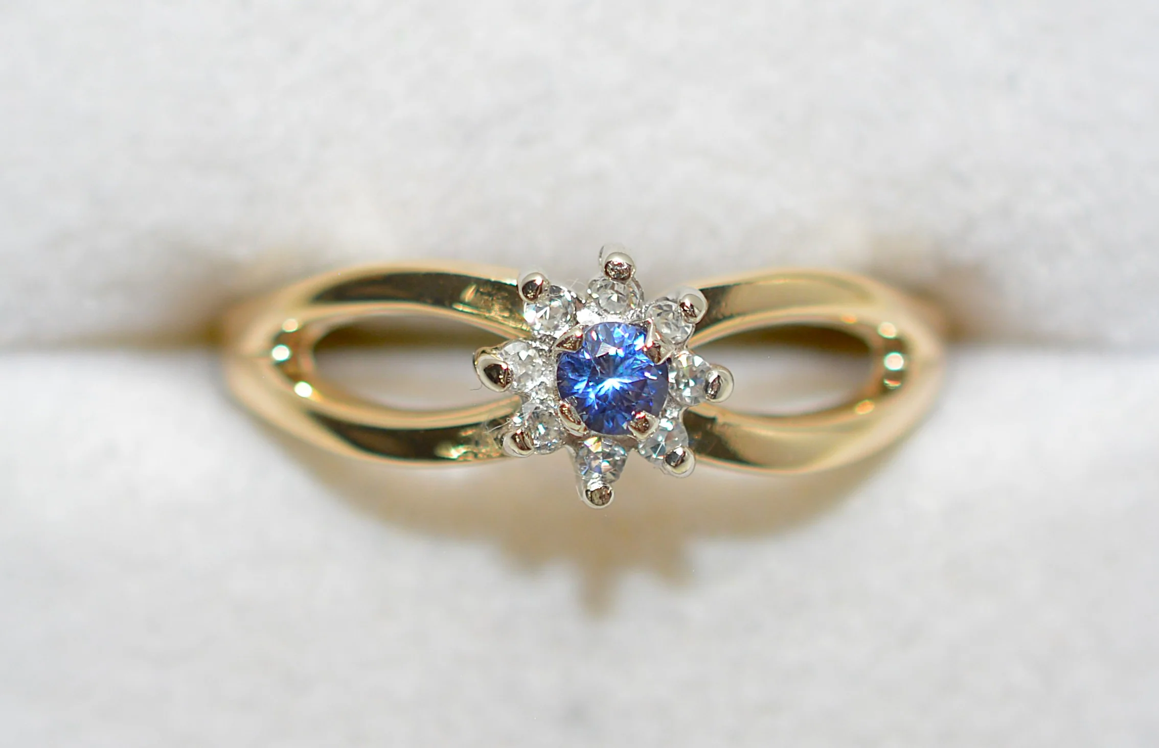 Natural Benitoite & Diamond Ring 14K Solid Gold .22tcw Rare Gemstone Ring Flower Statement Ring Promise Ring Womens Ring Birthstone Jewelry - Image 5