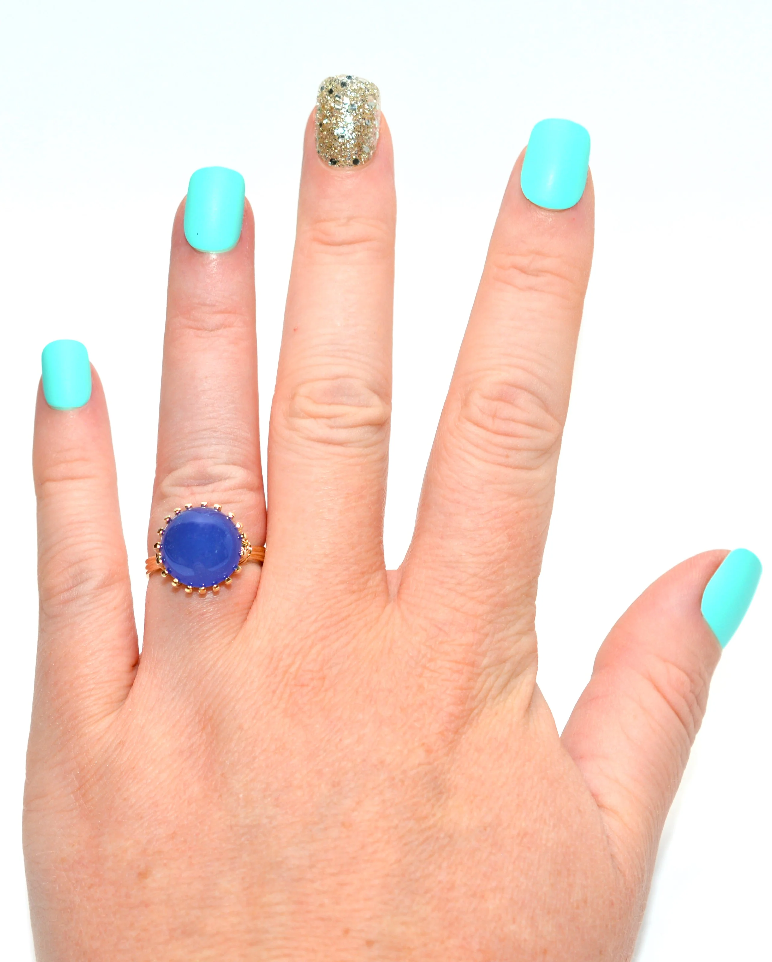Natural Blue Agate Ring 14K Solid Gold Solitaire Ring Statement Ring Cocktail Ring Vintage Ring Gemstone Ring Estate Ring Jewellery - Image 2