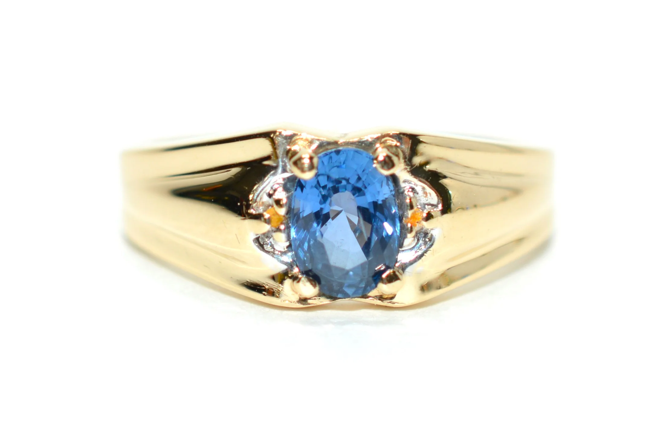 Natural Ceylon Sapphire & Citrine Ring 10K Solid Gold 1.33tcw Mens Ring Blue Gemstone September Birthstone Ring Vintage Estate Gents Ring