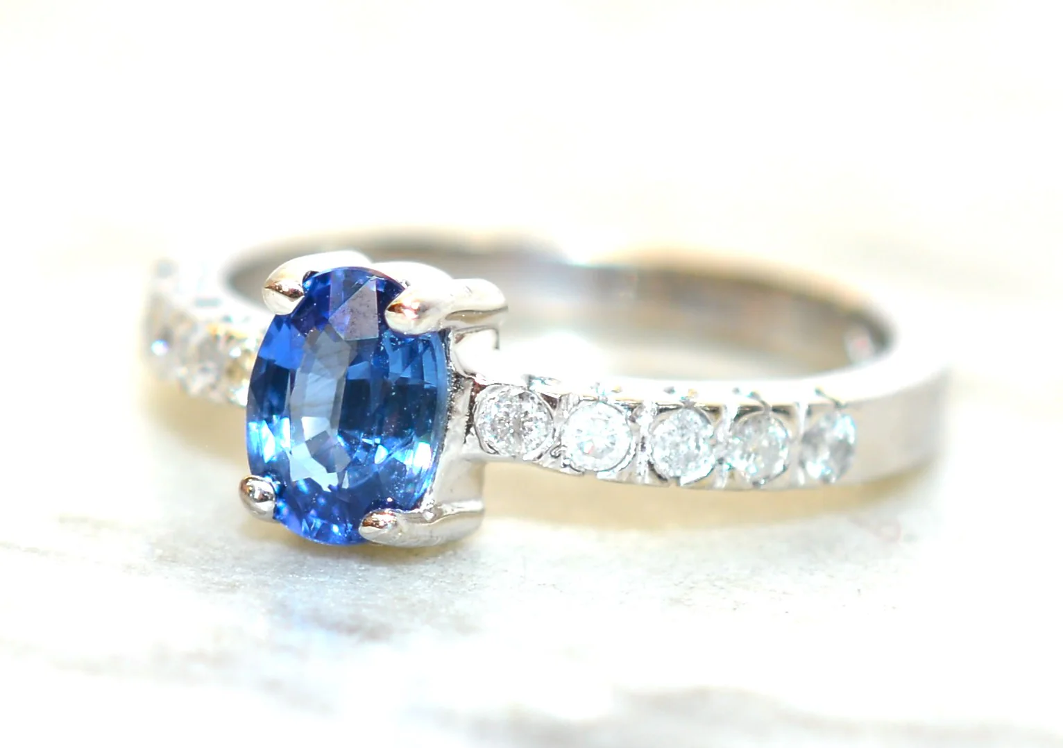 Natural Ceylon Sapphire & Diamond Ring 10K Solid White Gold 1.11tcw Sri Lankan Sapphire Engagement Ring Bridal Jewelry Fine Estate Jewellery - Image 8