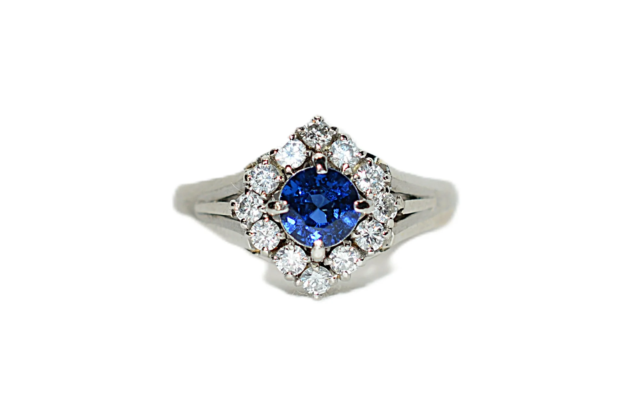 Natural Ceylon Sapphire & Diamond Ring Platinum 1.06tcw Sri Lankan Sapphire Ring Engagement Ring Cocktail Ring Diamond Halo Ring