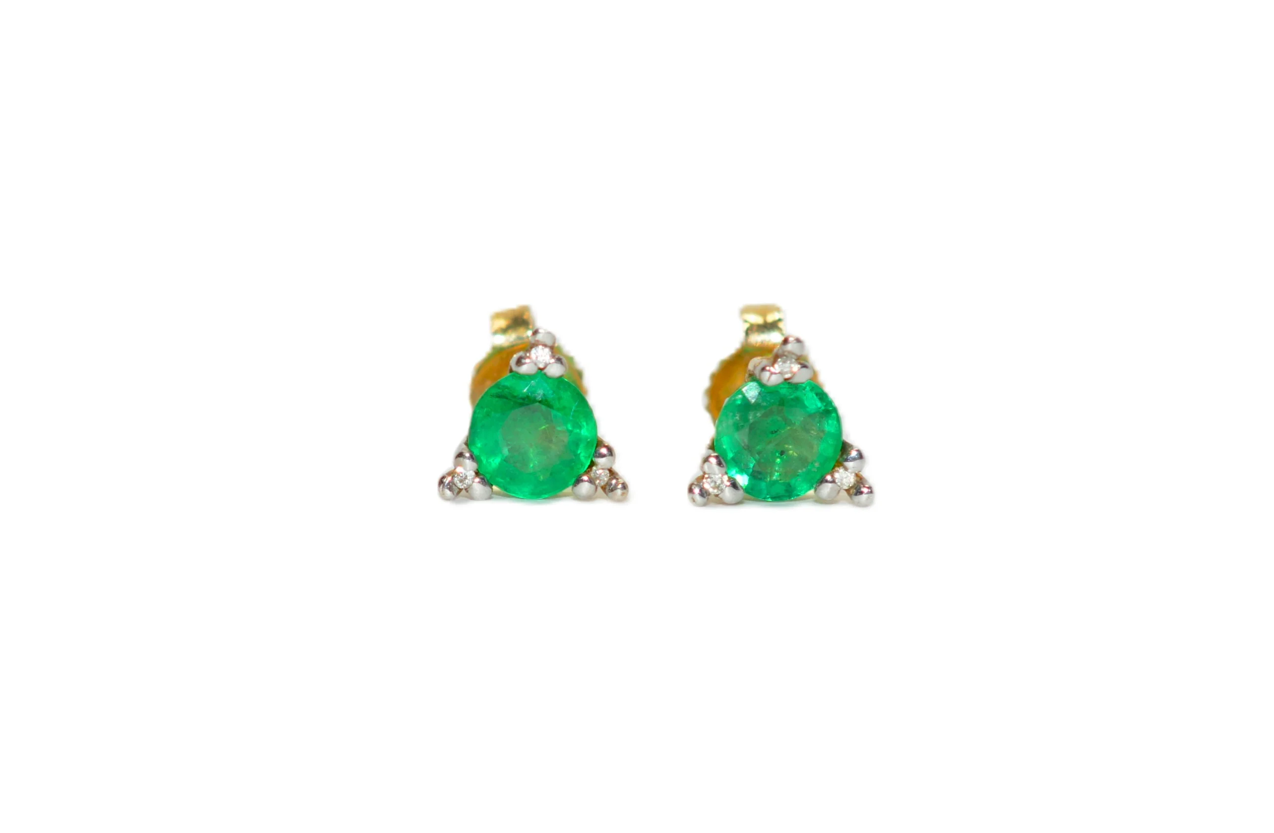 Natural Colombian Emerald & Diamond Earrings 14K Solid Gold .94tcw May Birthstone Earrings Stud Earrings Vintage Earrings Statement Earrings