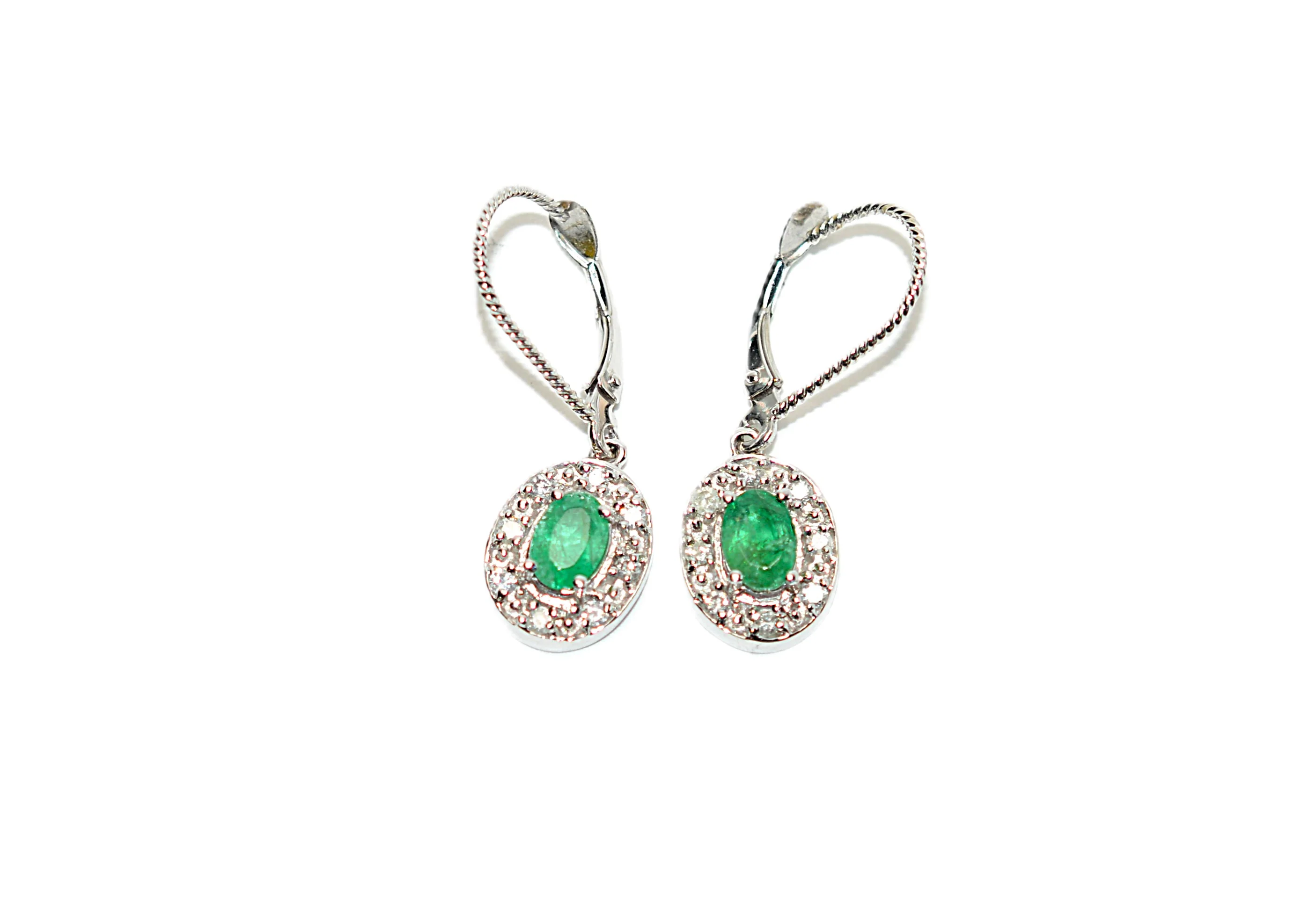 Natural Colombian Emerald & Diamond Earrings 14K White Gold .94tcw May Birthstone Earrings Dangle Drop Earrings Vintage Statement Earrings