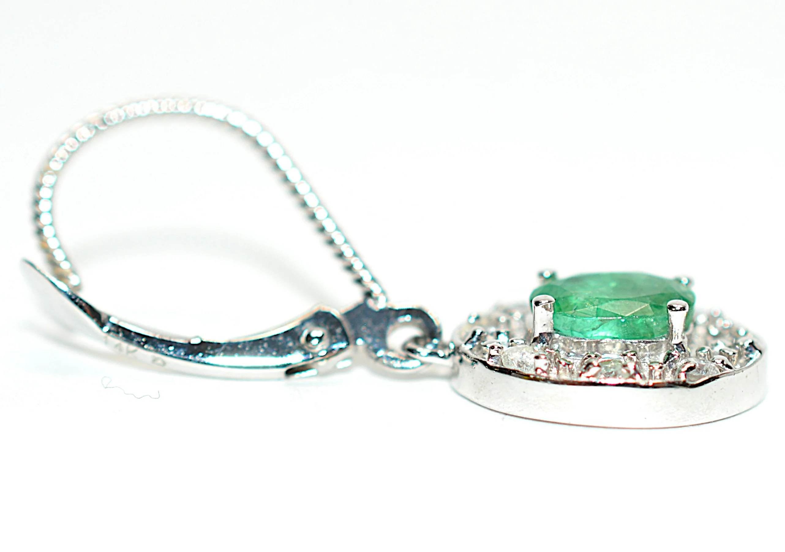 Natural Colombian Emerald & Diamond Earrings 14K White Gold .94tcw May Birthstone Earrings Dangle Drop Earrings Vintage Statement Earrings - Image 3