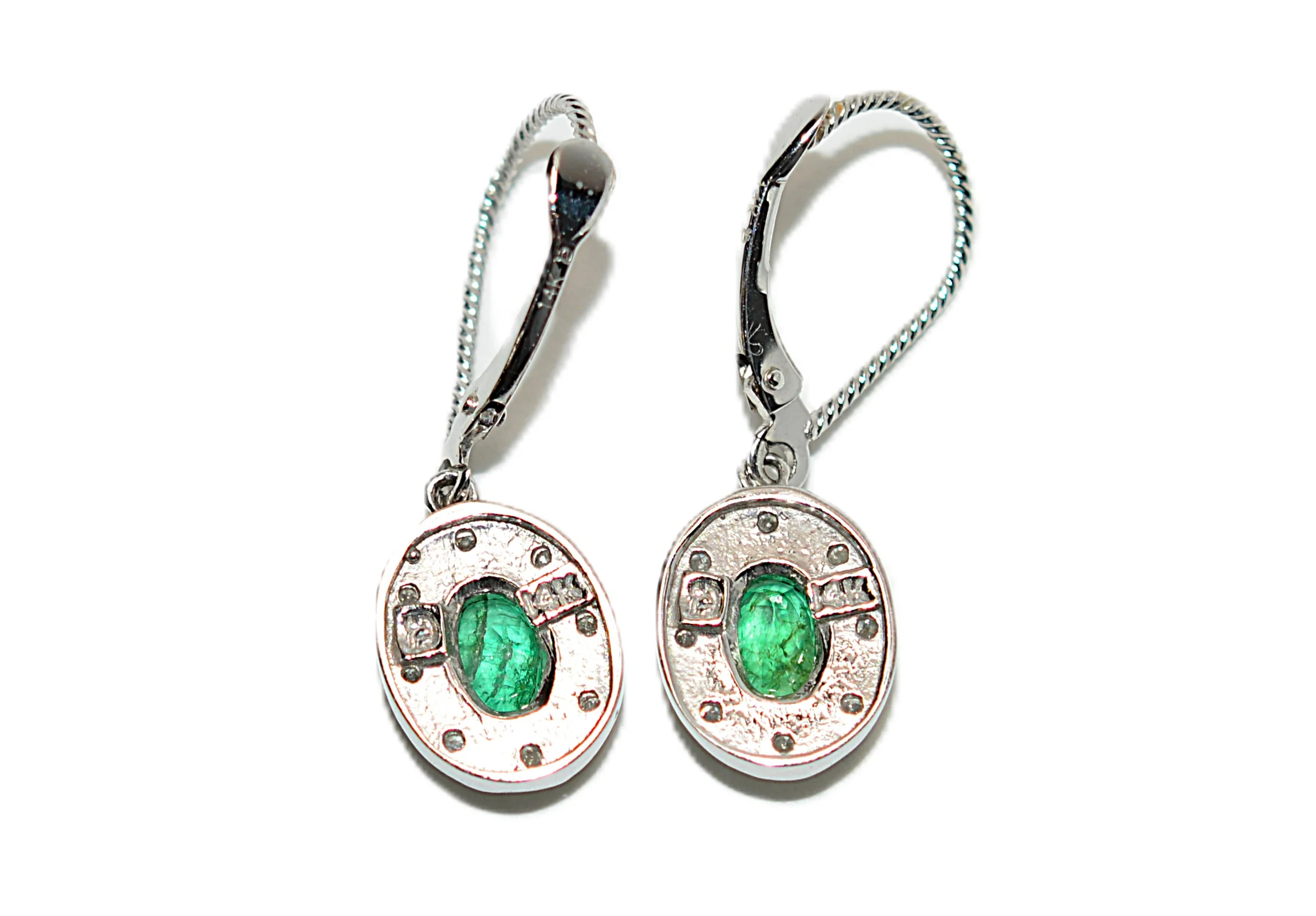 Natural Colombian Emerald & Diamond Earrings 14K White Gold .94tcw May Birthstone Earrings Dangle Drop Earrings Vintage Statement Earrings - Image 4