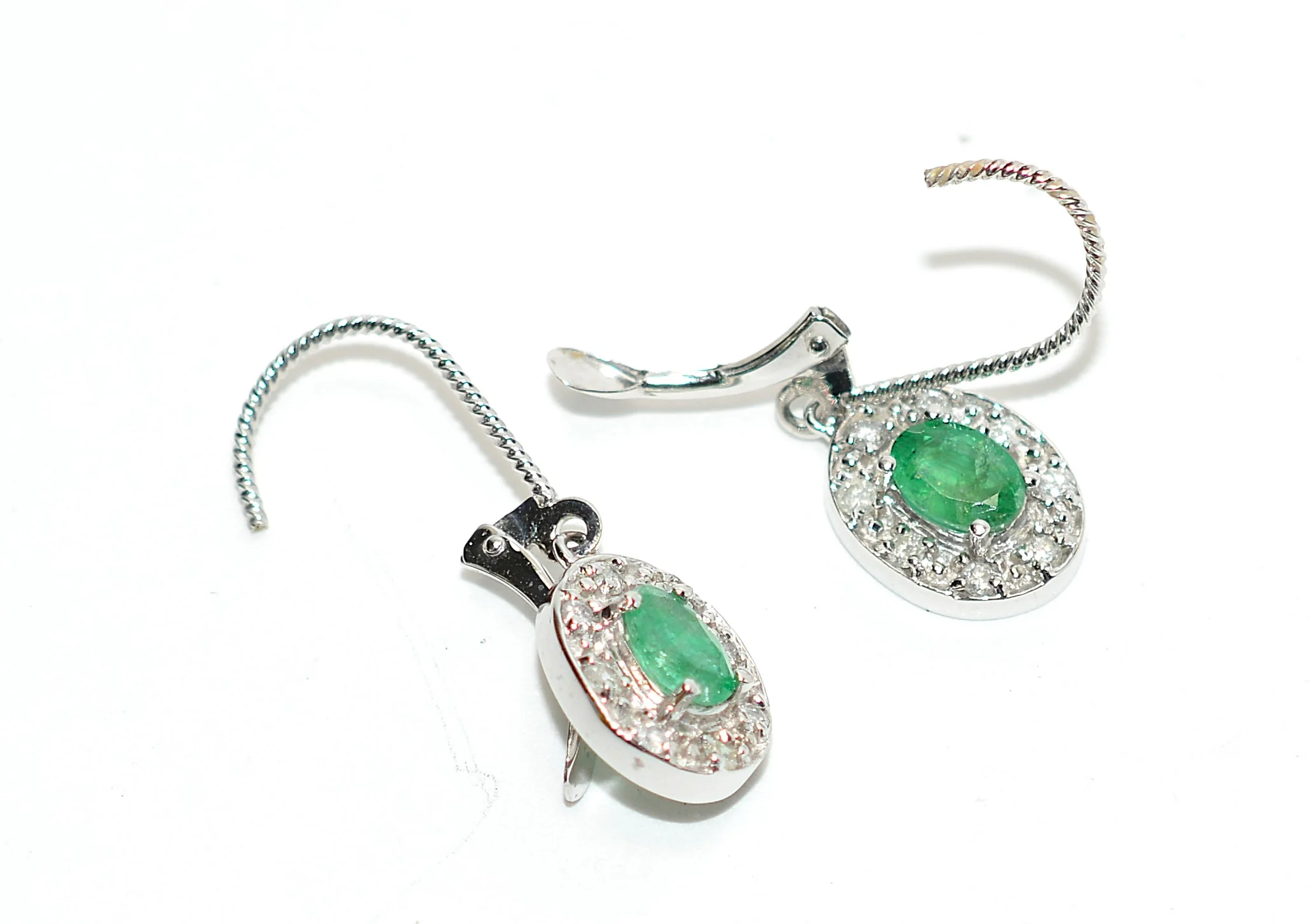Natural Colombian Emerald & Diamond Earrings 14K White Gold .94tcw May Birthstone Earrings Dangle Drop Earrings Vintage Statement Earrings - Image 5