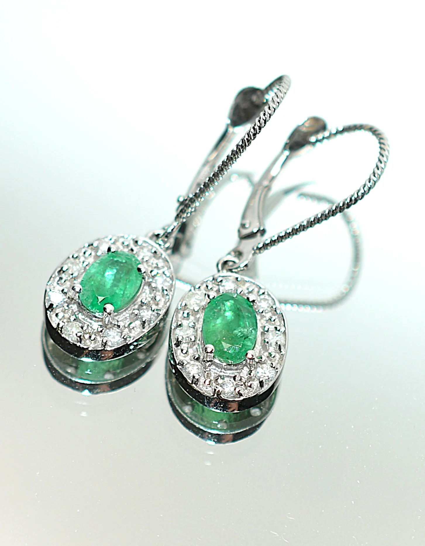 Natural Colombian Emerald & Diamond Earrings 14K White Gold .94tcw May Birthstone Earrings Dangle Drop Earrings Vintage Statement Earrings - Image 6