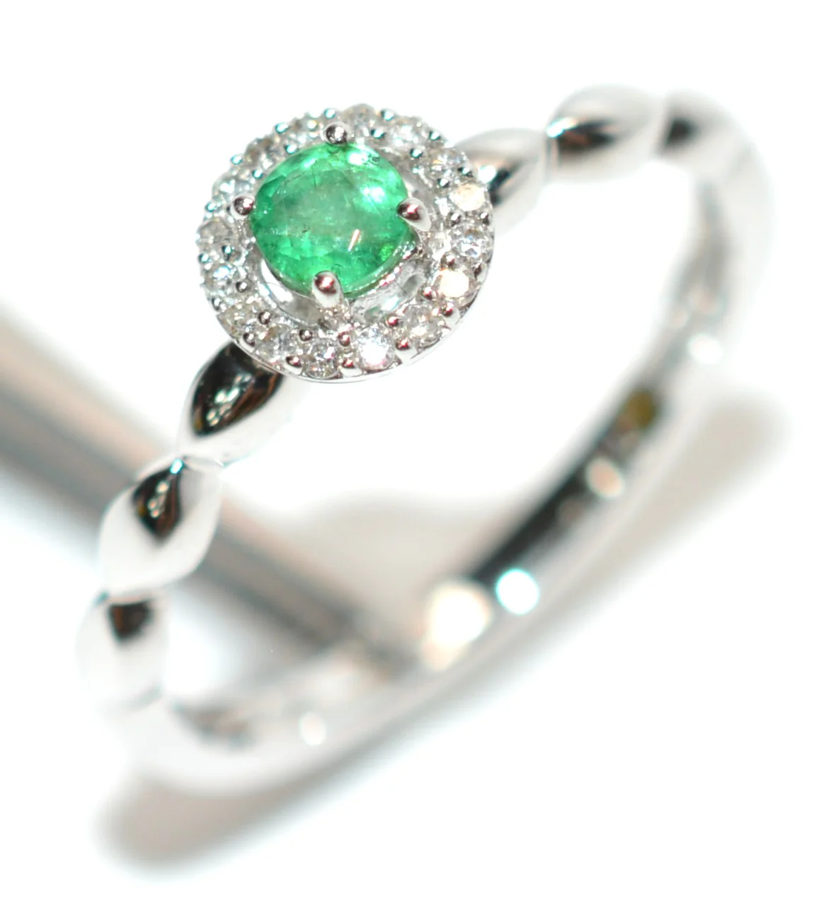 Natural Colombian Emerald & Diamond Ring 10K Solid White Gold .22tcw Engagement Ring Bridal Jewelry Promise Ring Wedding Ring Green Gemstone - Image 4