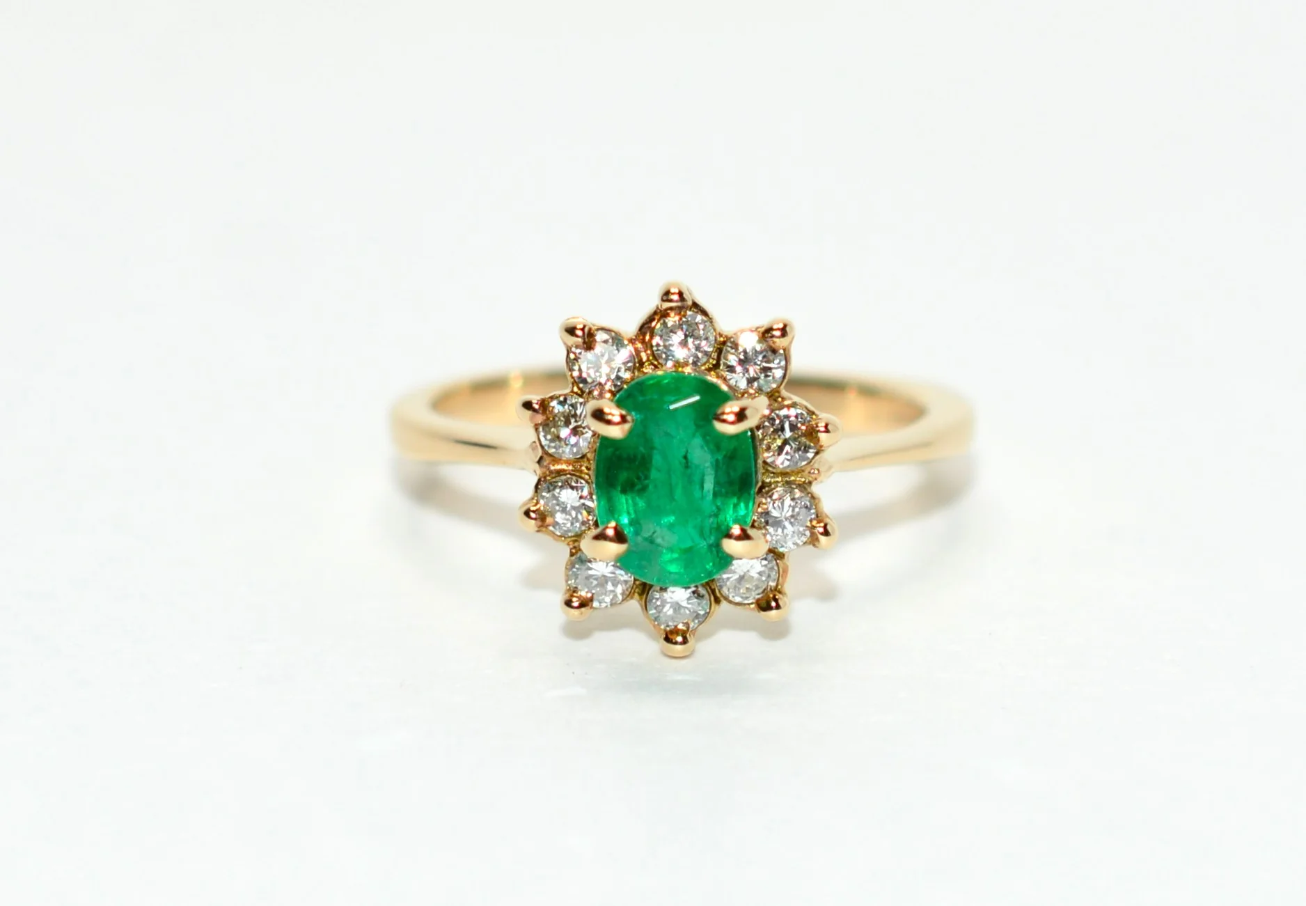 Natural Colombian Emerald & Diamond Ring 14K Solid Gold .83tcw Cluster Halo Statement Ring Vintage Ring Emerald Ring May Birthstone Ring