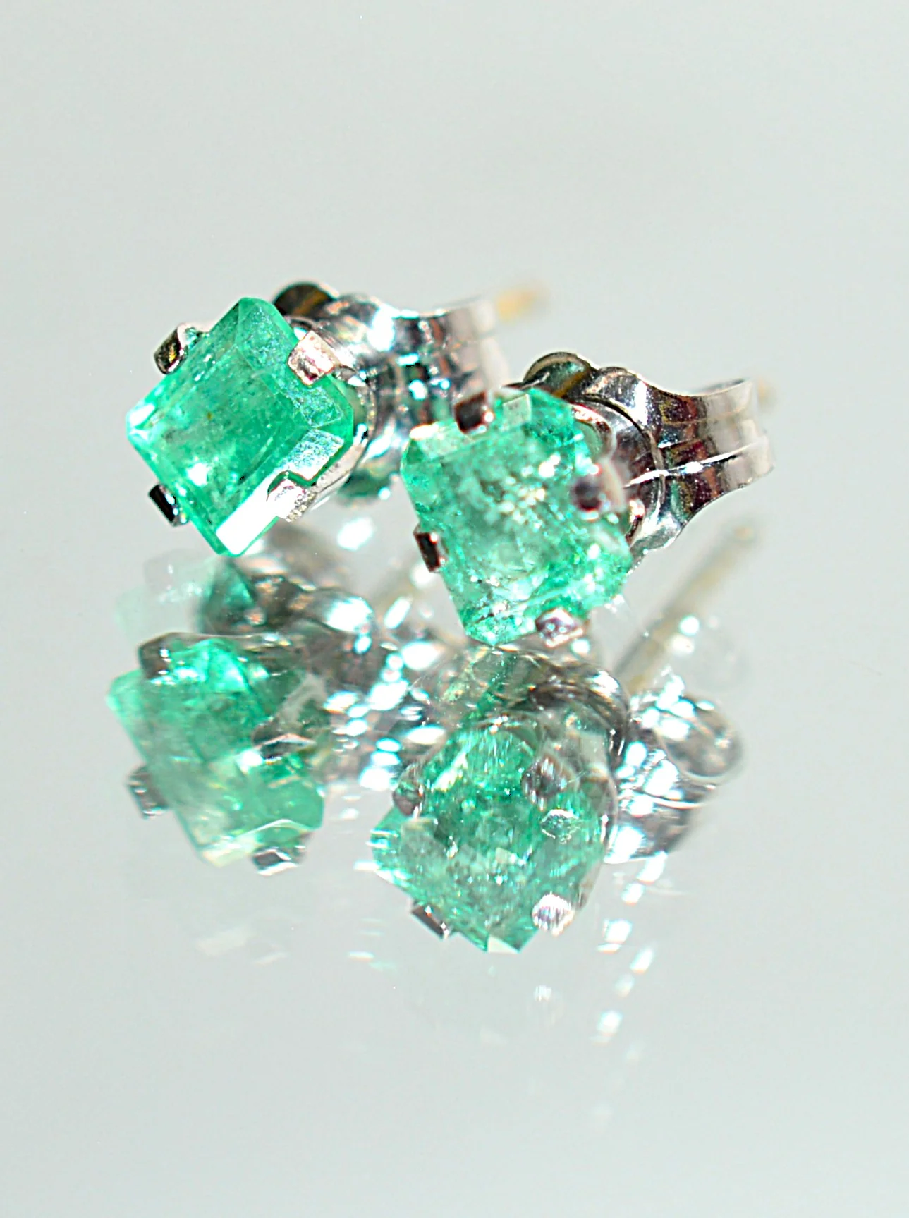 Natural Colombian Emerald Earrings 14K White Gold .64tcw Stud Earrings May Birthstone Earrings Statement Earrings Green Gemstone Earrings - Image 13