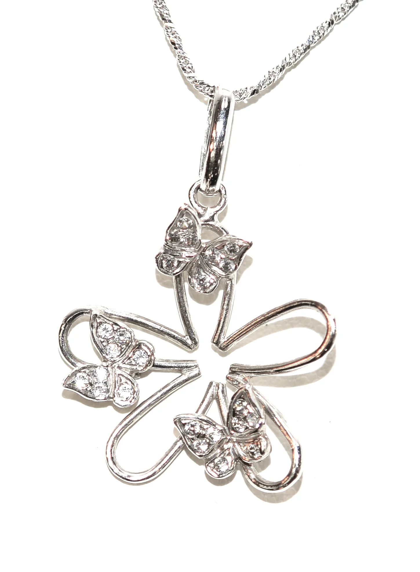Natural Diamond Necklace 14K Solid White Gold .24tcw Butterfly Necklace Flower Necklace Floral Necklace Statement Necklace Estate Jewellery - Image 2