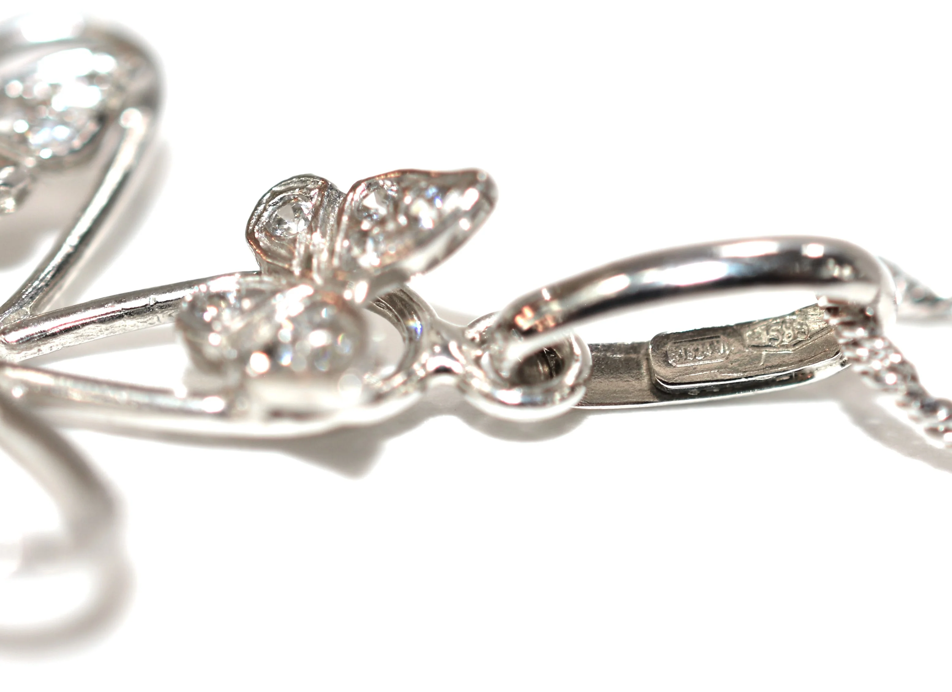 Natural Diamond Necklace 14K Solid White Gold .24tcw Butterfly Necklace Flower Necklace Floral Necklace Statement Necklace Estate Jewellery - Image 7