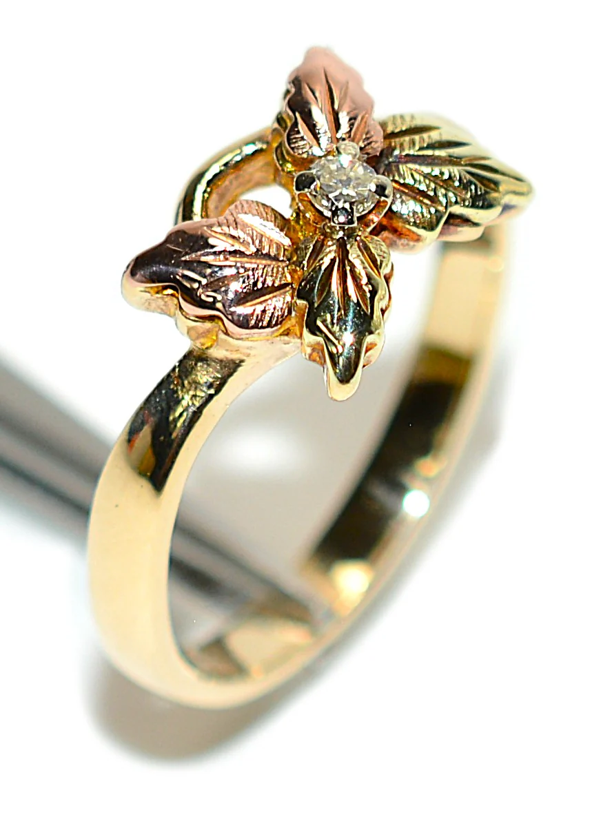 Natural Diamond Ring .03ct 10K Solid Gold Black Hills Gold Ring American Made Black Hills South Dakota Vintage Estate Jewelry - Image 4