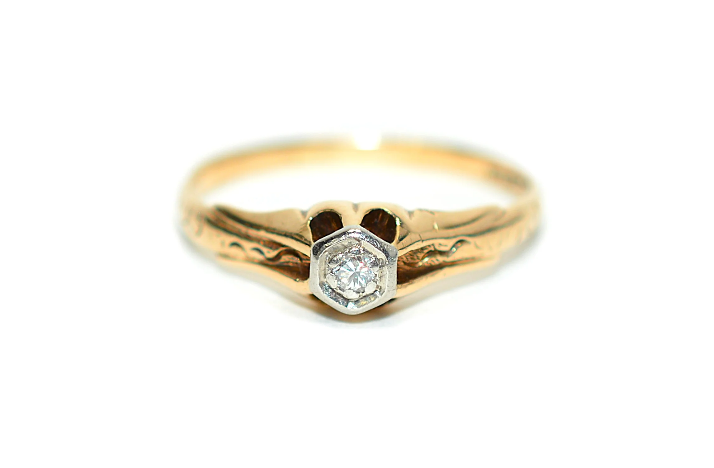 Natural Diamond Ring 10K Gold .06ct Diamond Engagement Ring Vintage Art Deco Filigree Ring Solitaire Ring Statement Ring Bezel Ring Bridal Jewelry