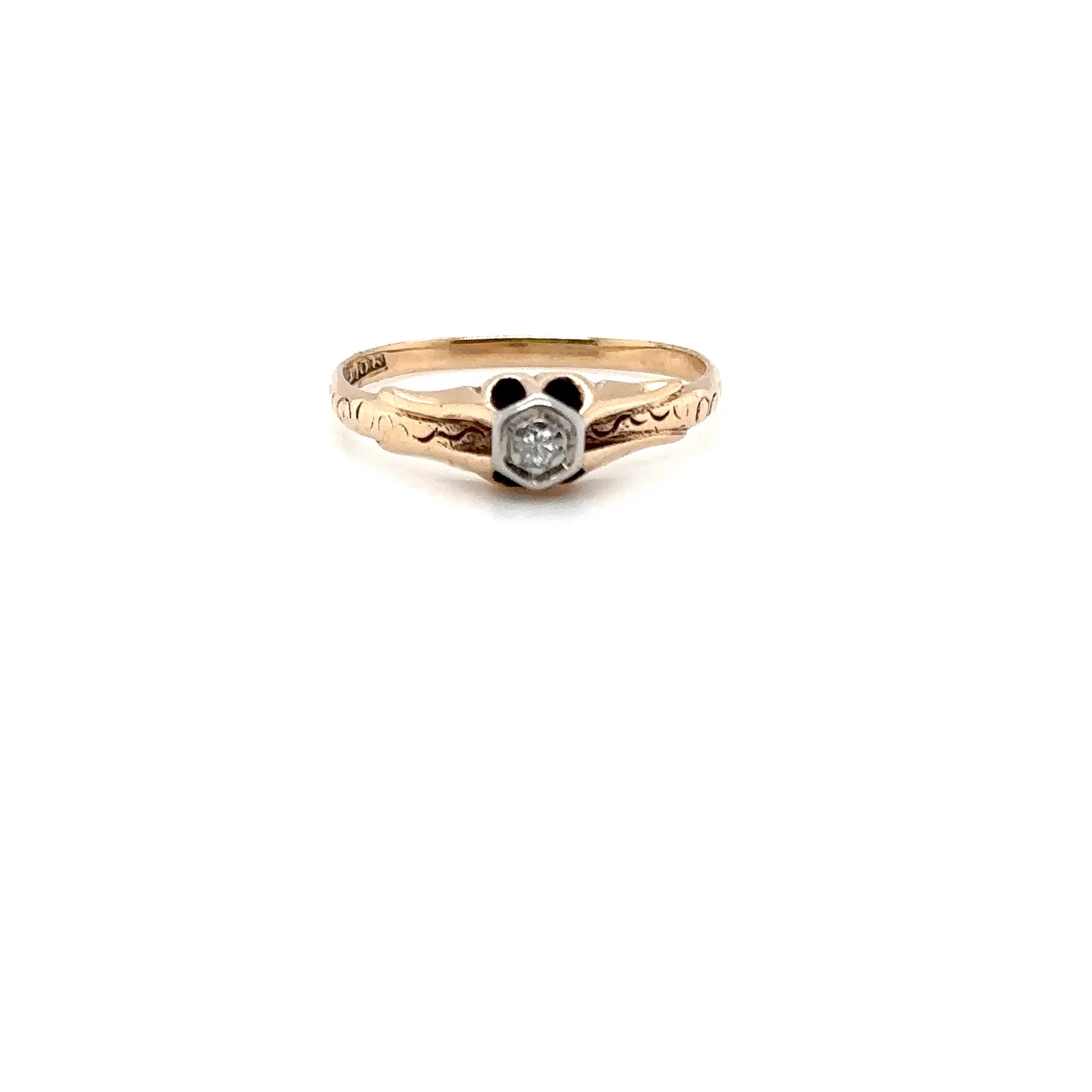 Natural Diamond Ring 10K Gold .06ct Diamond Engagement Ring Vintage Art Deco Filigree Ring Solitaire Ring Statement Ring Bezel Ring Bridal Jewelry - Image 8