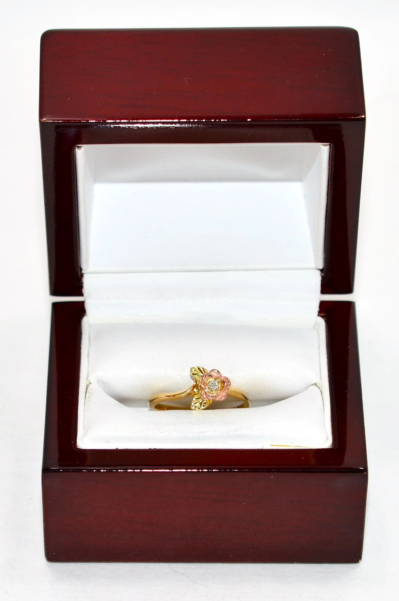 Natural Diamond Ring 10K Solid Gold Black Hills Gold .01ct Rose Ring Women's Ring Ladies Ring Solitaire Ring Flower Ring Nature Ring Estate - Image 12