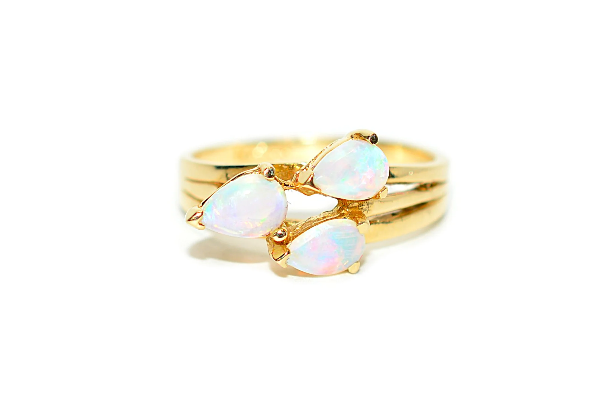 Natural Ethiopian Opal Ring 14K Solid Gold .90tcw Multistone October Birthstone Ring