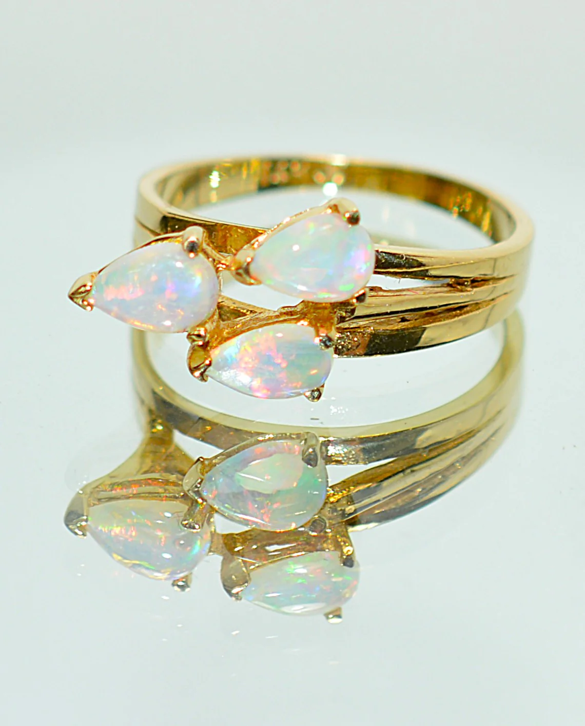 Natural Ethiopian Opal Ring 14K Solid Gold .90tcw Multistone October Birthstone Ring - Image 16