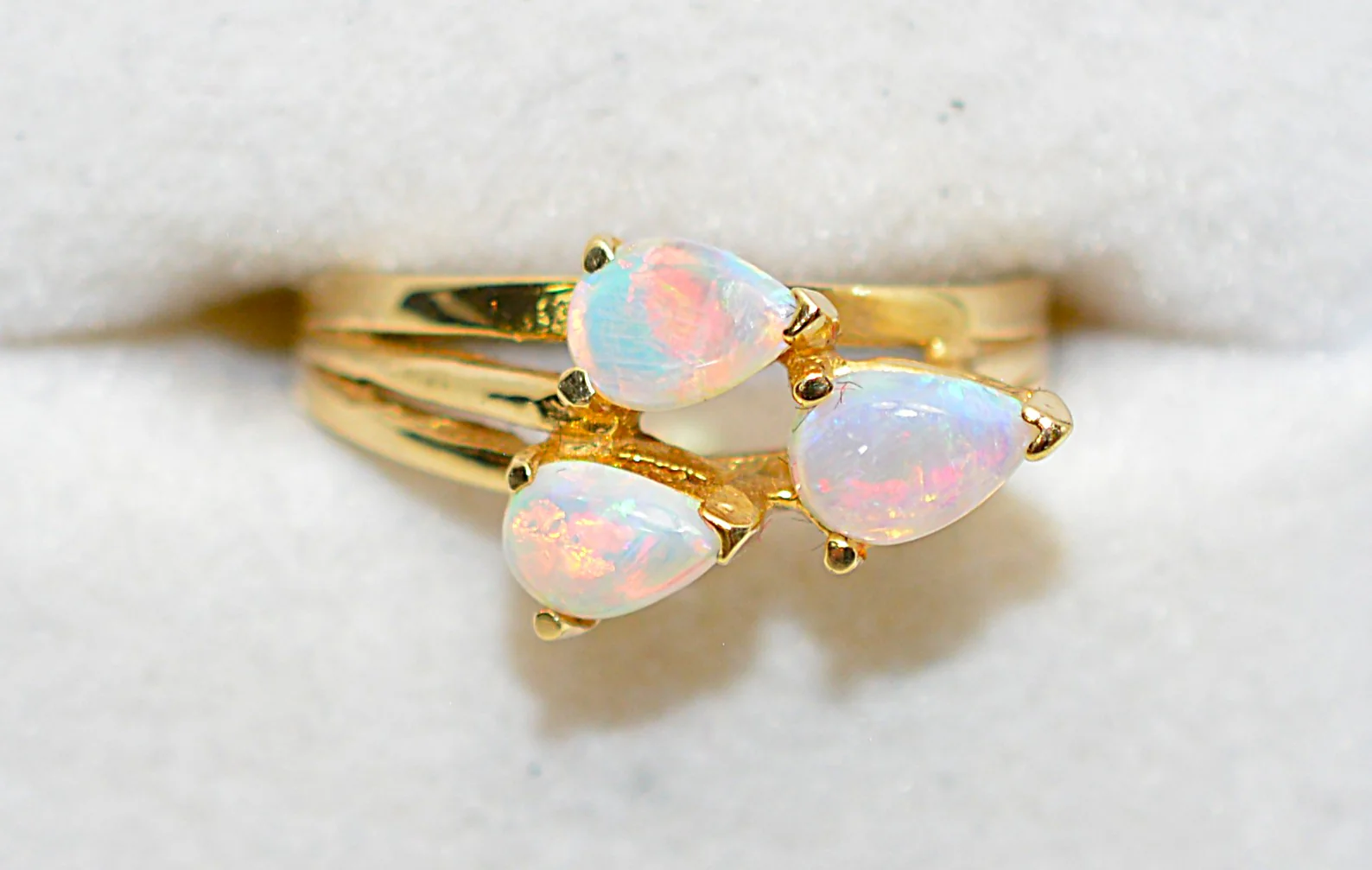 Natural Ethiopian Opal Ring 14K Solid Gold .90tcw Multistone October Birthstone Ring - Image 5