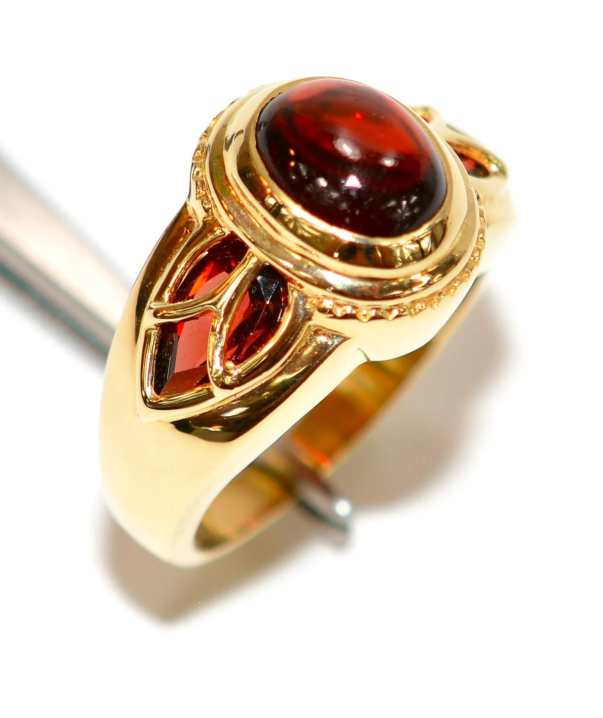 Natural Garnet Ring 10K Solid Gold 2.76tcw Birthstone Ring Ladies Ring Cabochon Ring Gemstone Ring Red Ring Cocktail Ring Statement Ring - Image 4