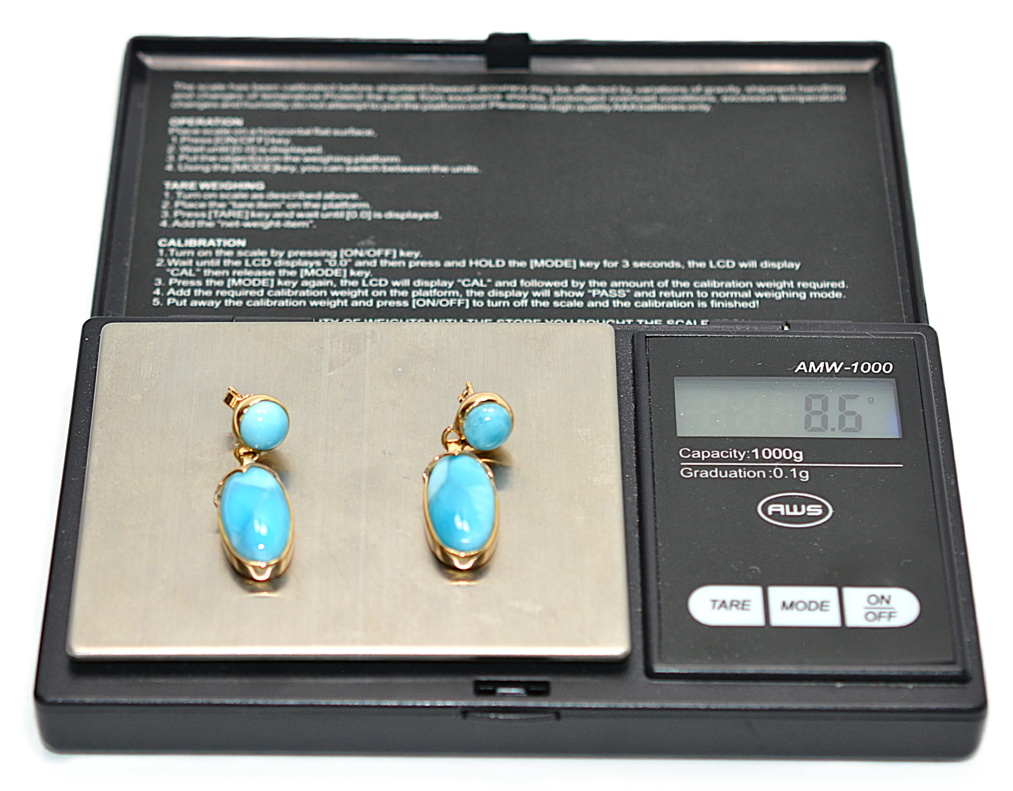Natural Larimar Earrings 14K Solid Gold Earrings Dangle Drop Earrings Statement Earrings Cocktail Earrings Caribbean Blue Gemstones Estate - Image 11