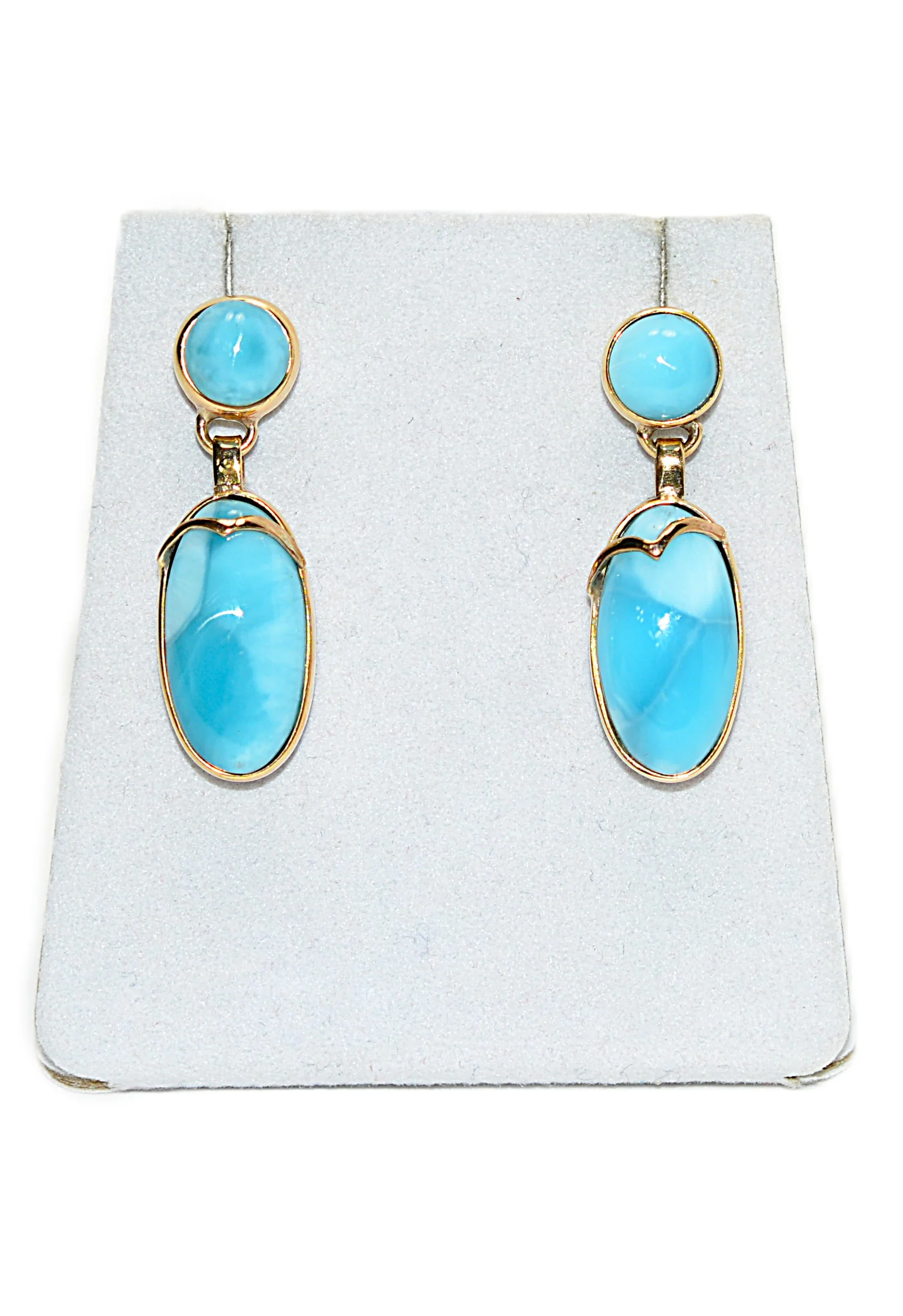 Natural Larimar Earrings 14K Solid Gold Earrings Dangle Drop Earrings Statement Earrings Cocktail Earrings Caribbean Blue Gemstones Estate - Image 12